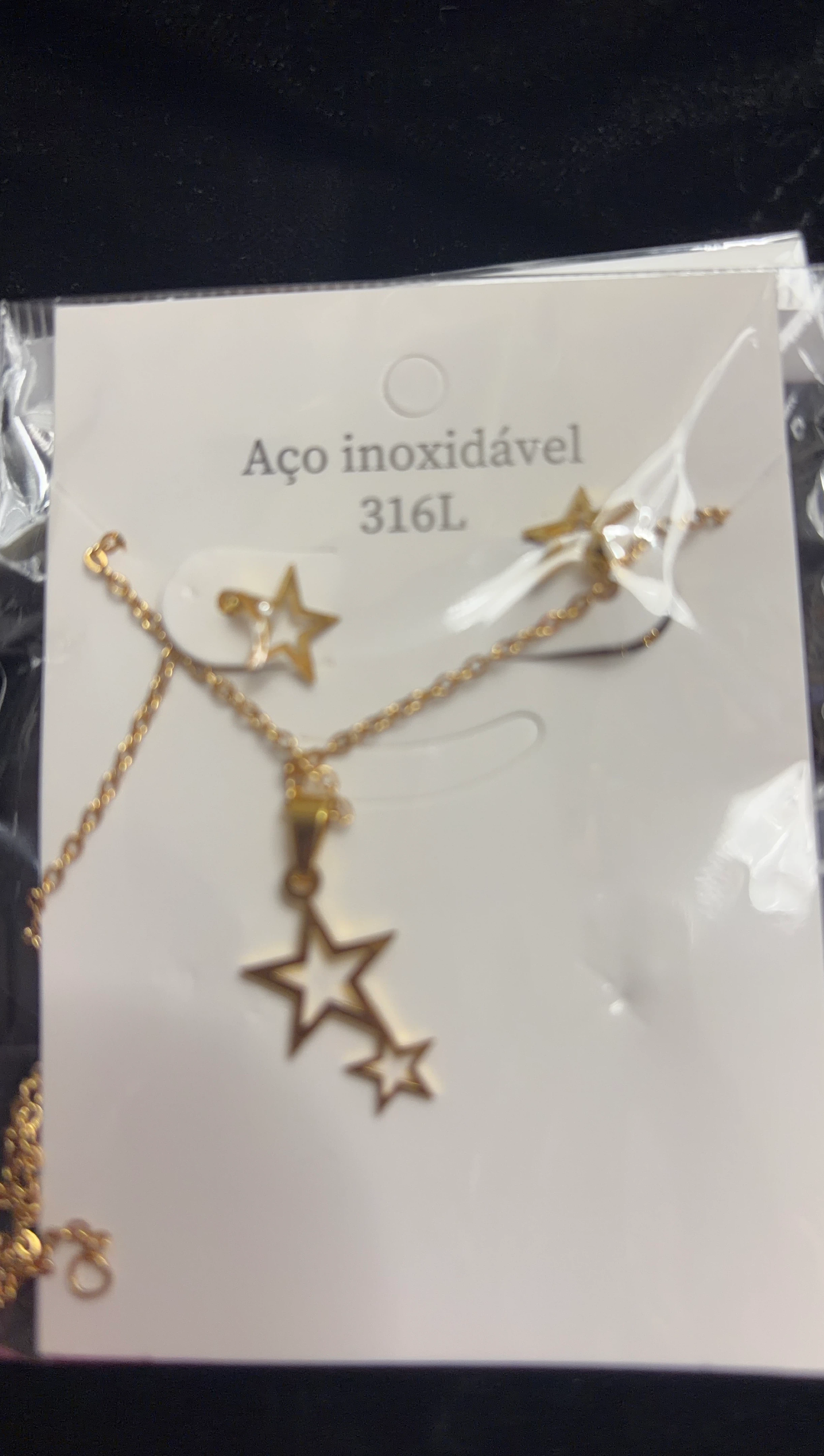 Gold-tone Stainless Steel Star Necklace and Earrings Set