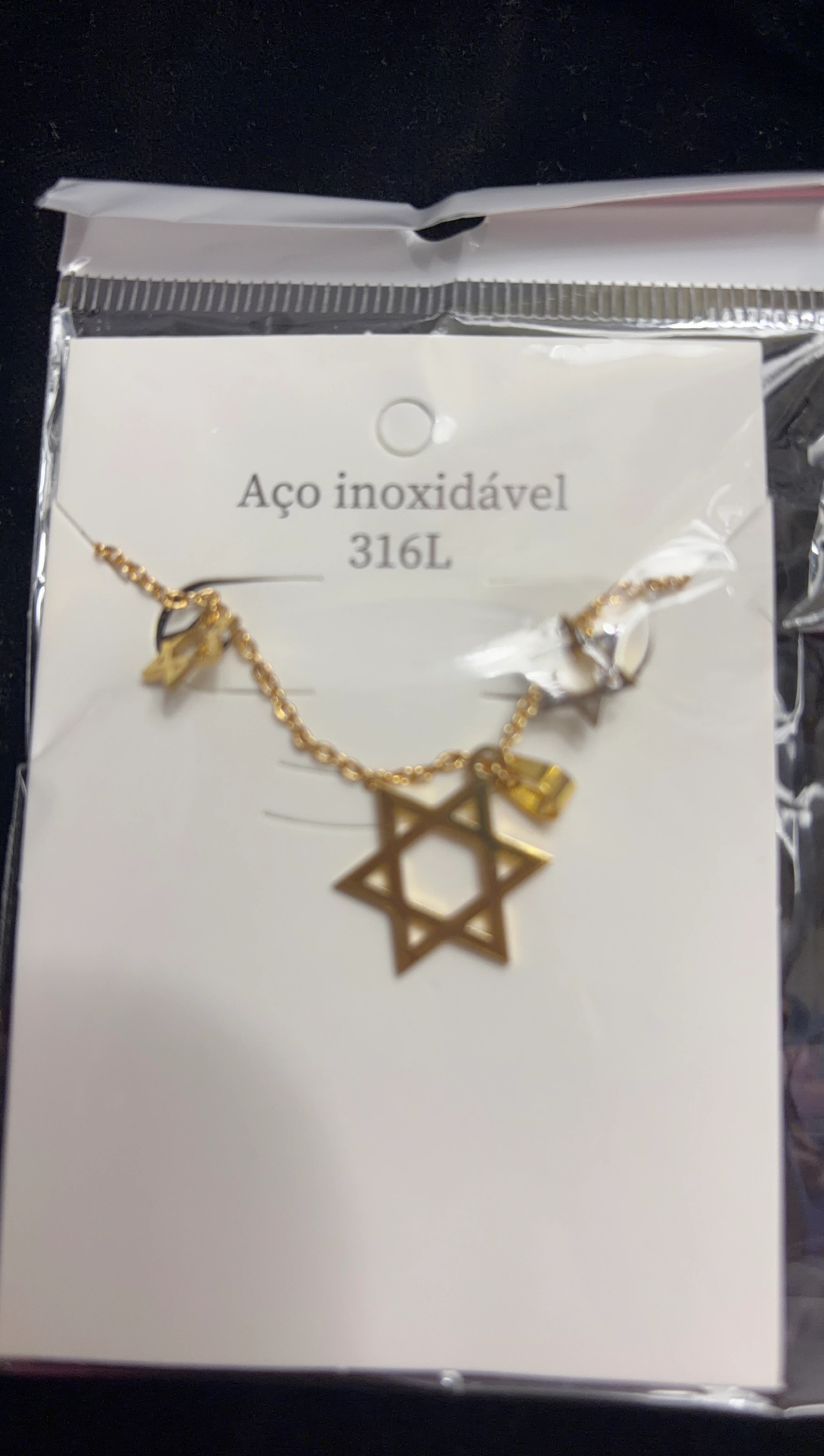 Gold-tone Star of David Necklace with Charms