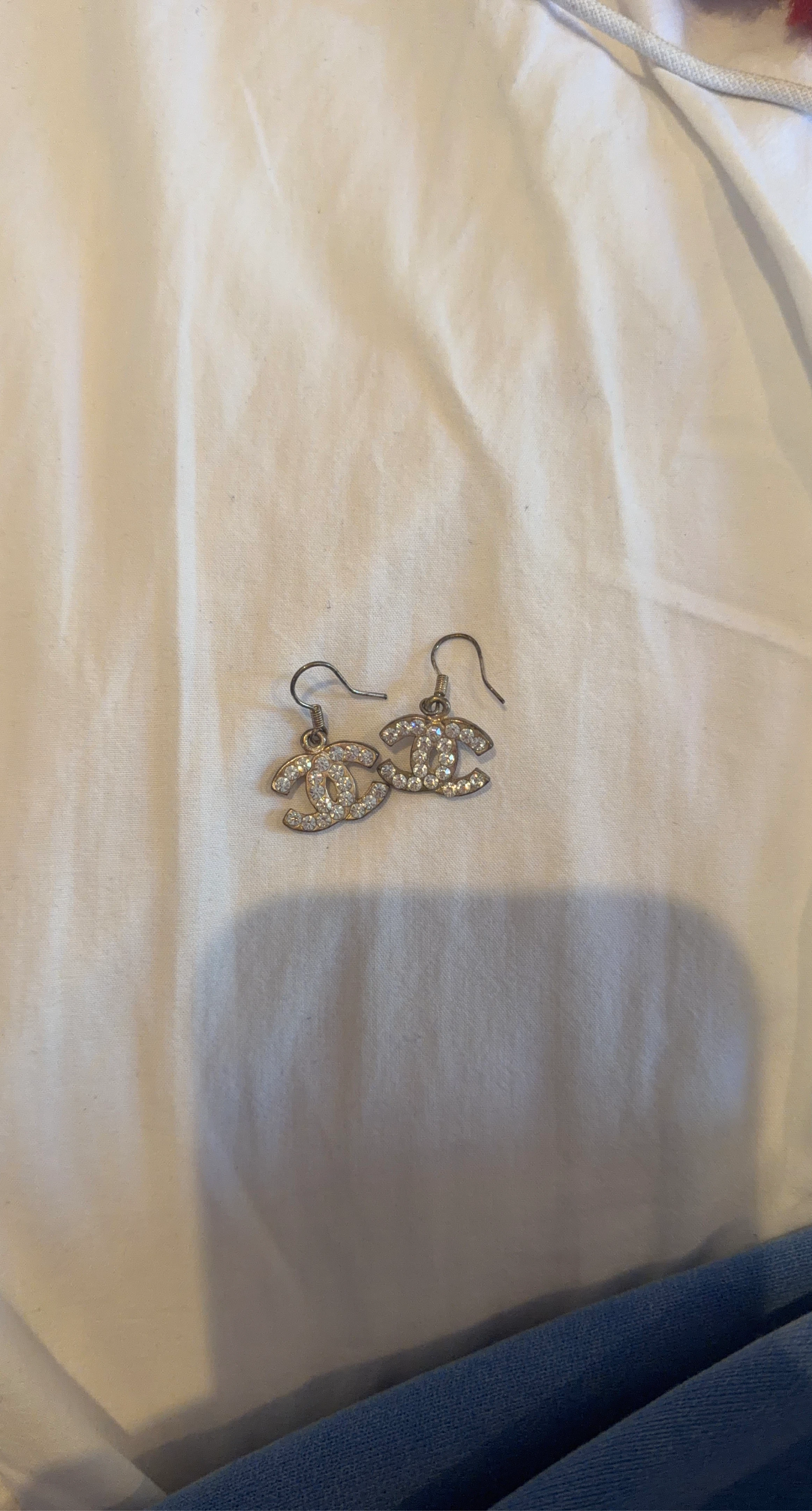 Chanel CC Dangle Earrings with Rhinestones