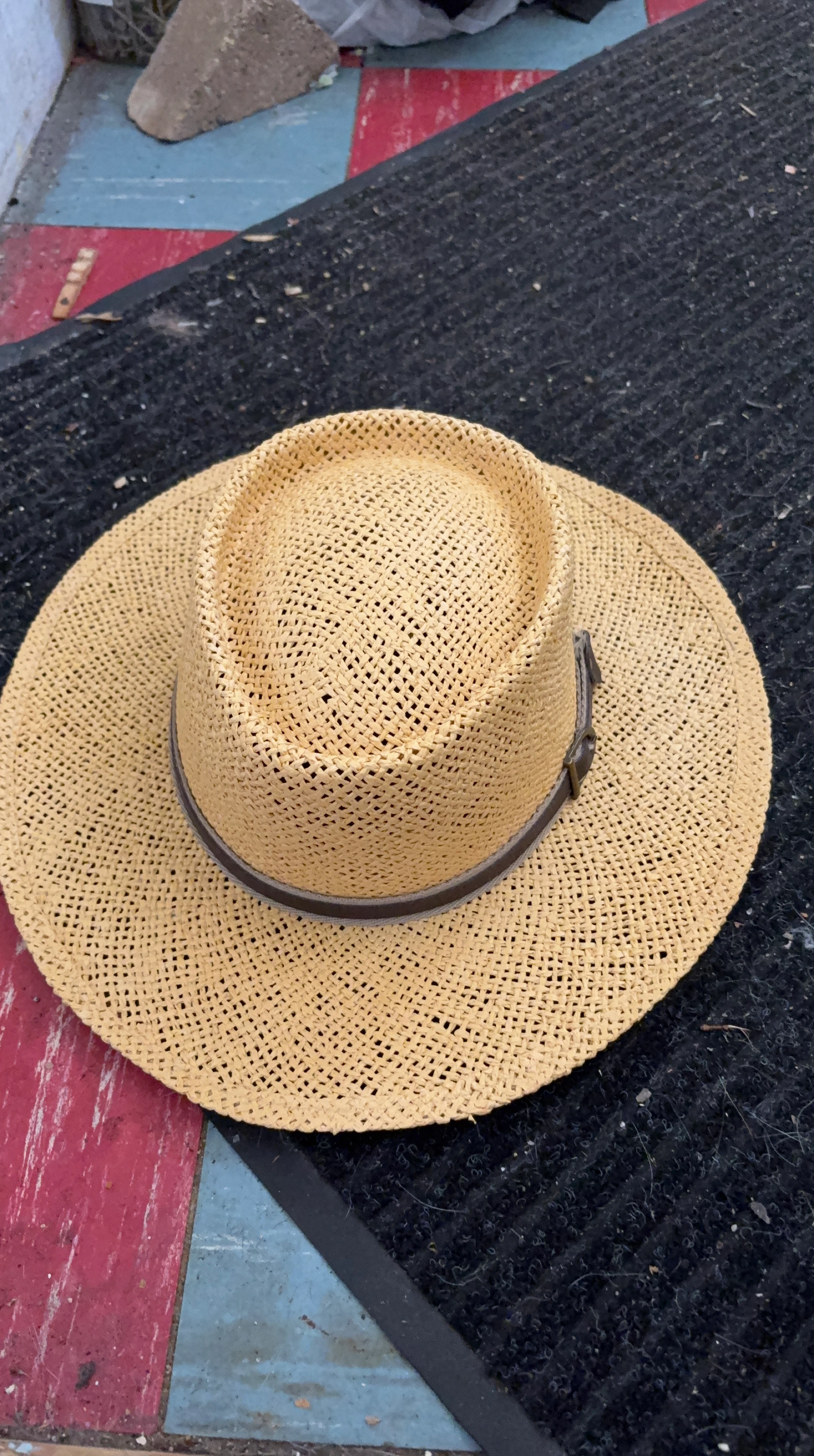 Woven Straw Fedora Hat with Leather Band
