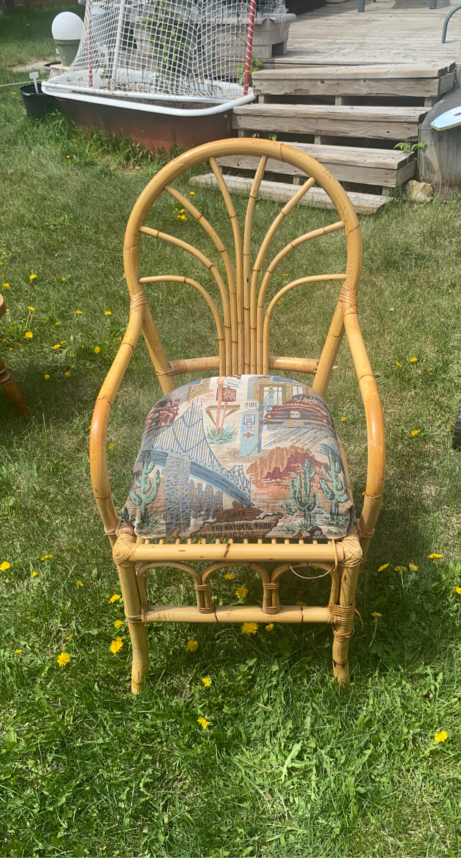 Woven Rattan Accent Chair with Southwestern Print Cushion