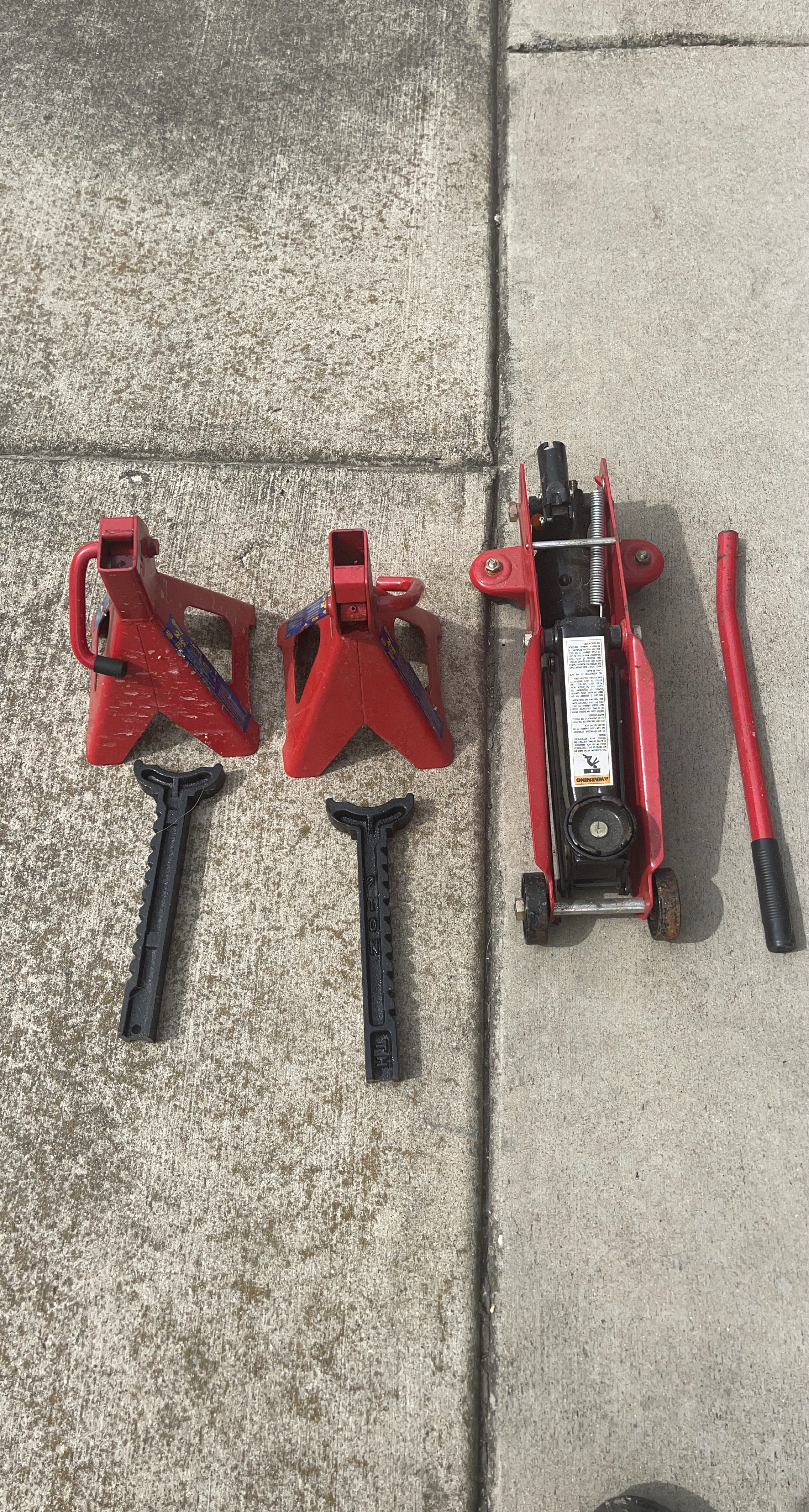 Red Floor Jack and Jack Stands Set