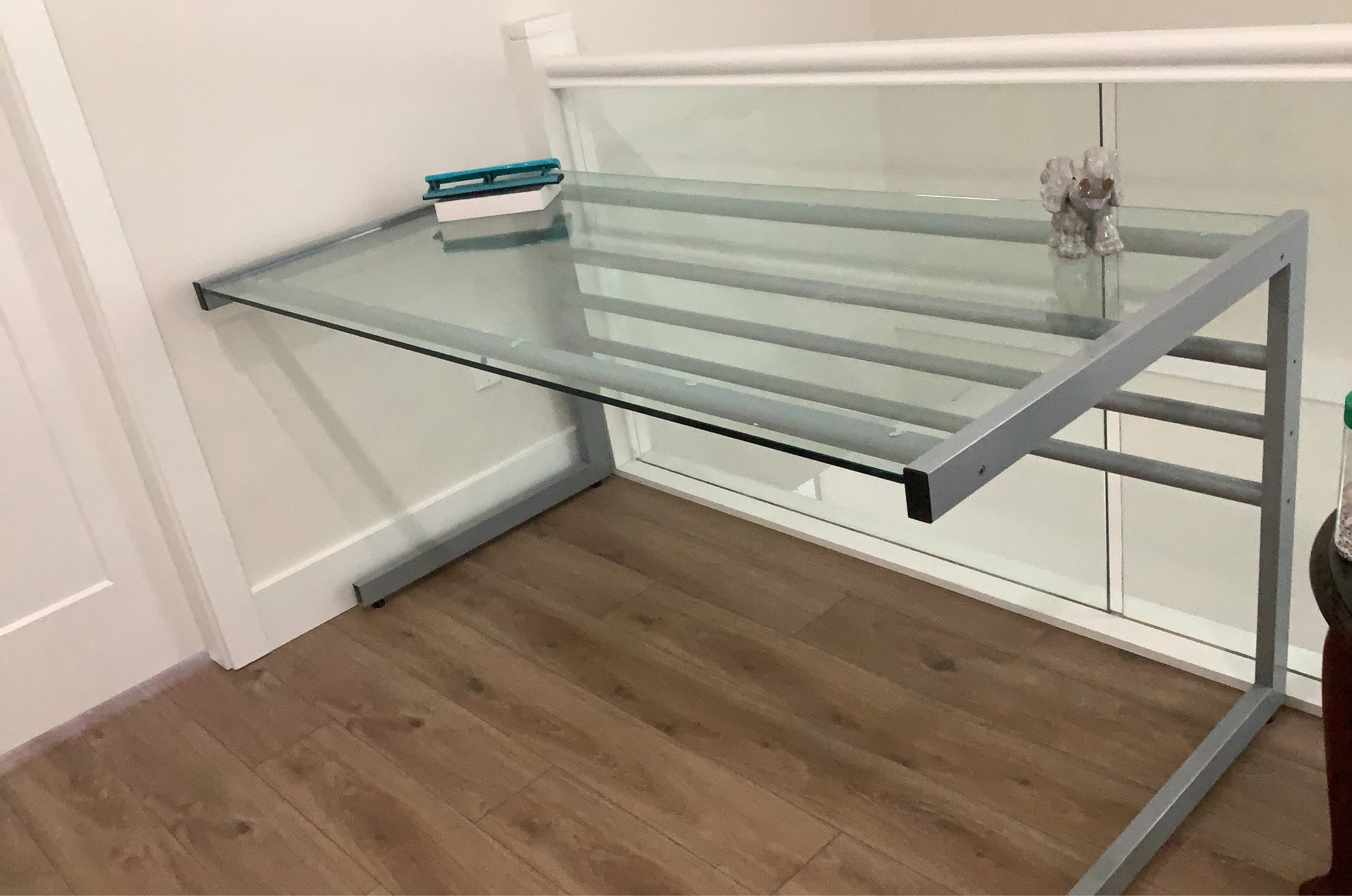 Glass top desk with metal frame
