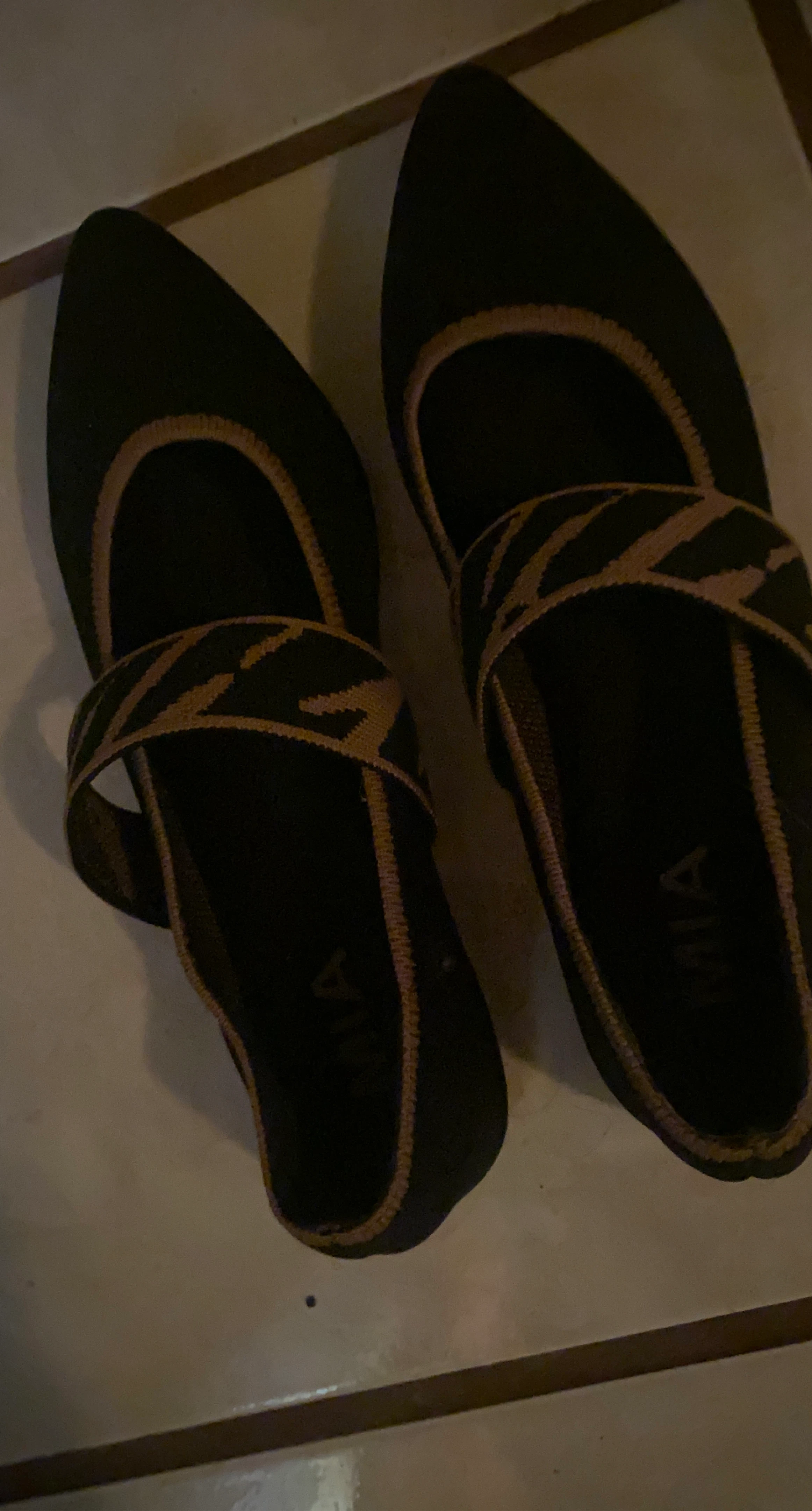 MIA Black Knit Flats with Tan Strap