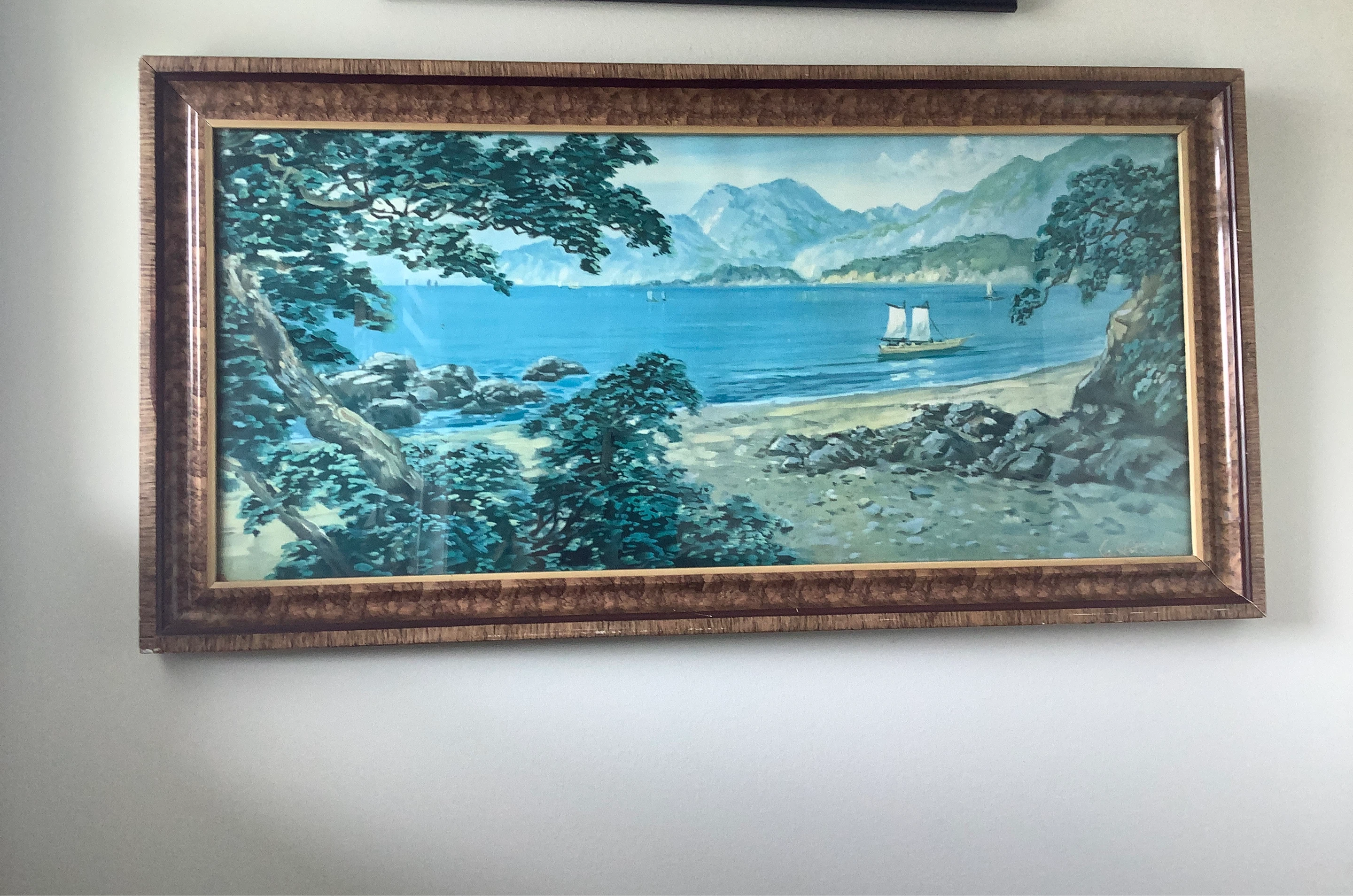 Framed Seascape Painting with Sailboats