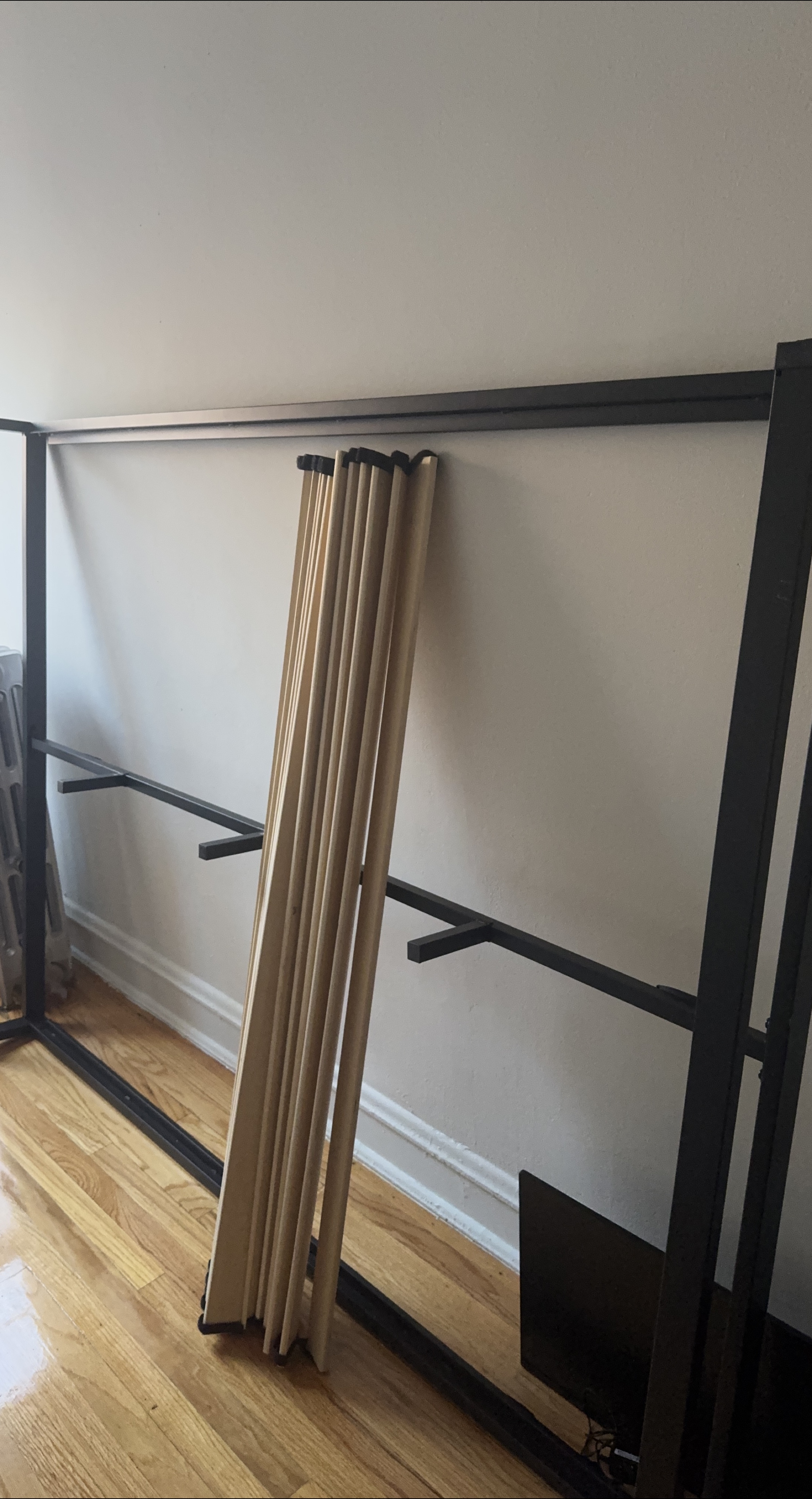 Black Metal Bed Frame with Wooden Slats Queen size