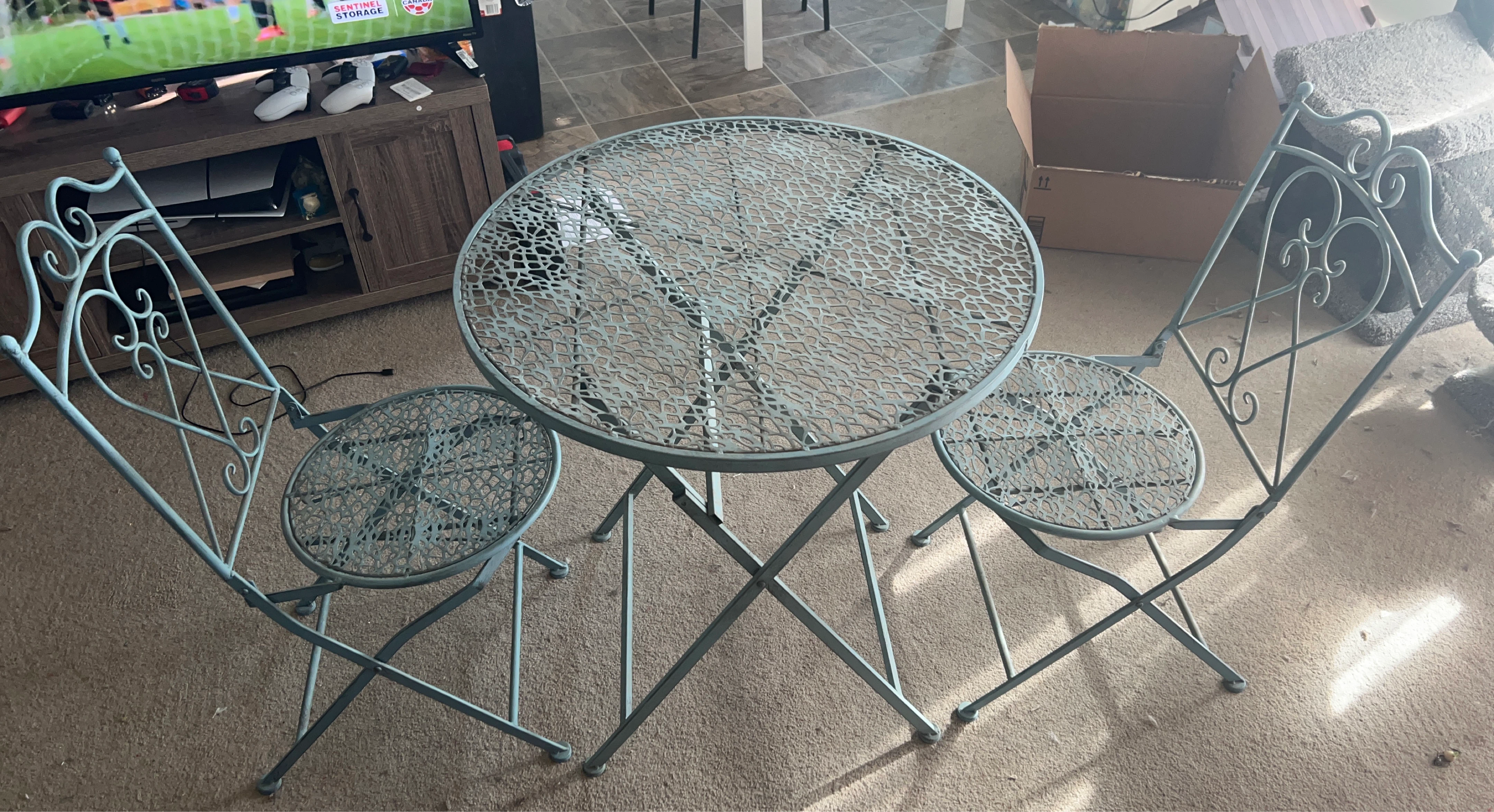 Light Blue Metal Bistro Set
