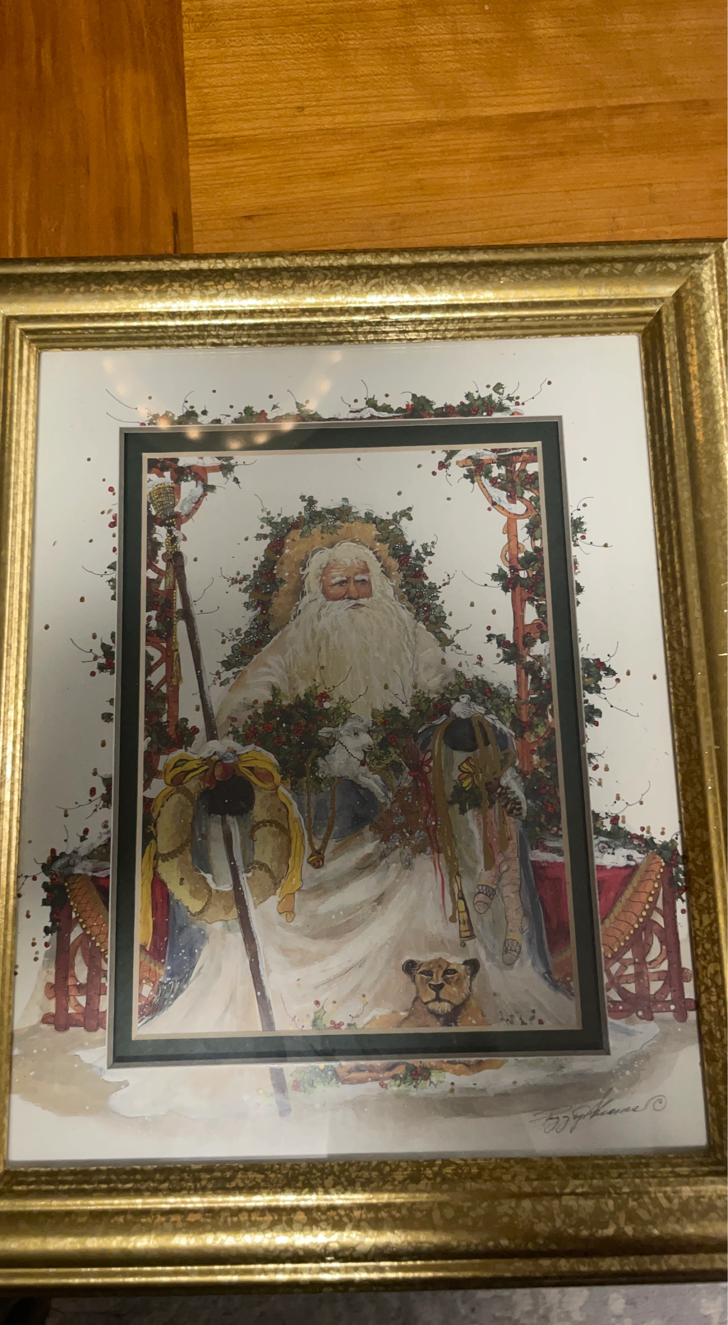 Framed Christmas Santa Watercolor Painting