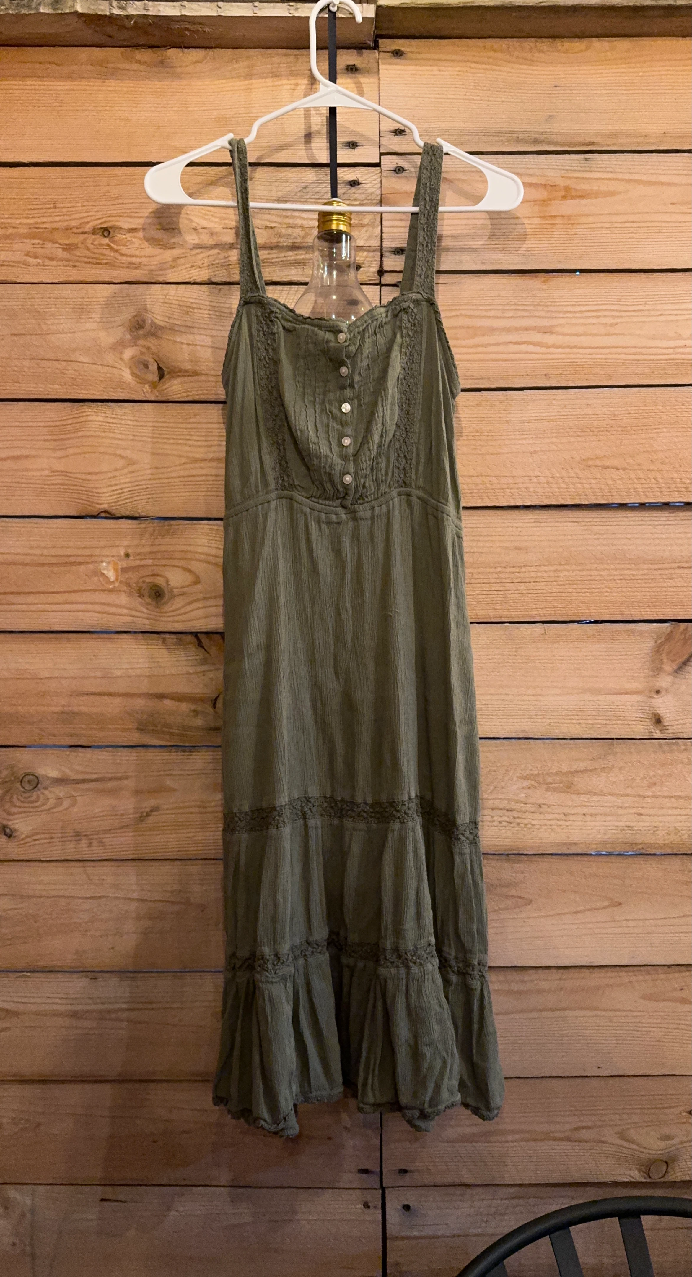 Olive Green Smocked Button Front Maxi Dress
