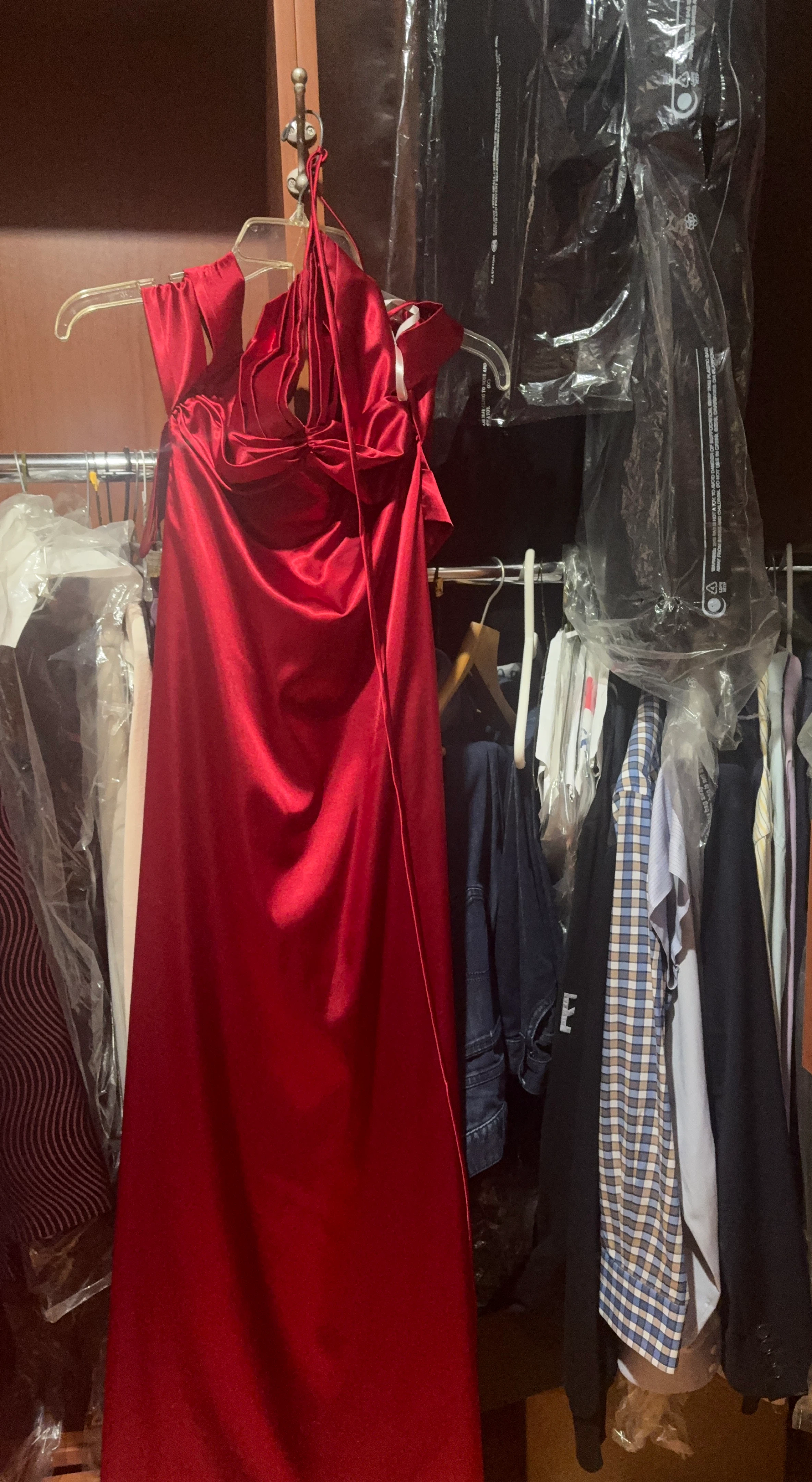 Red Satin Halter Dress