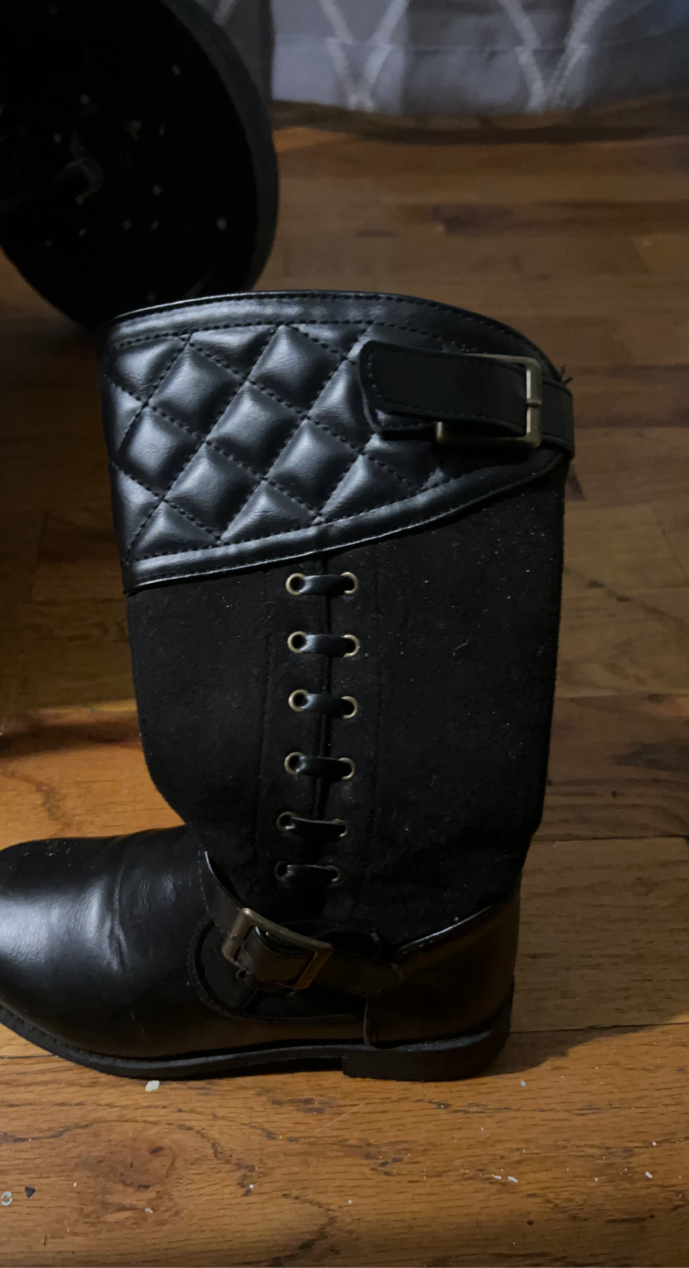 Black Quilted and Lace-Up Boots