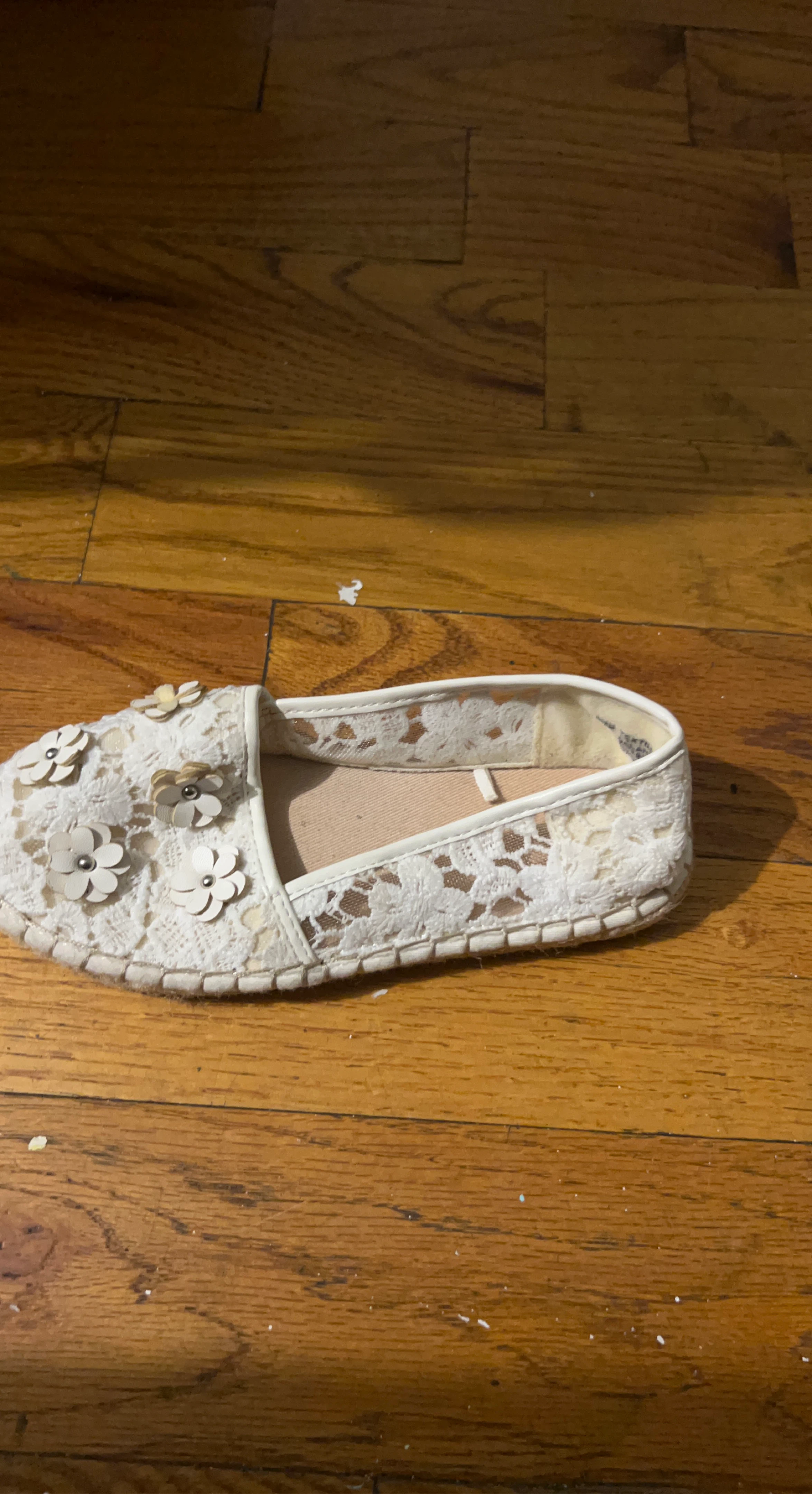 White Lace Espadrille Flats with Flower Embellishments