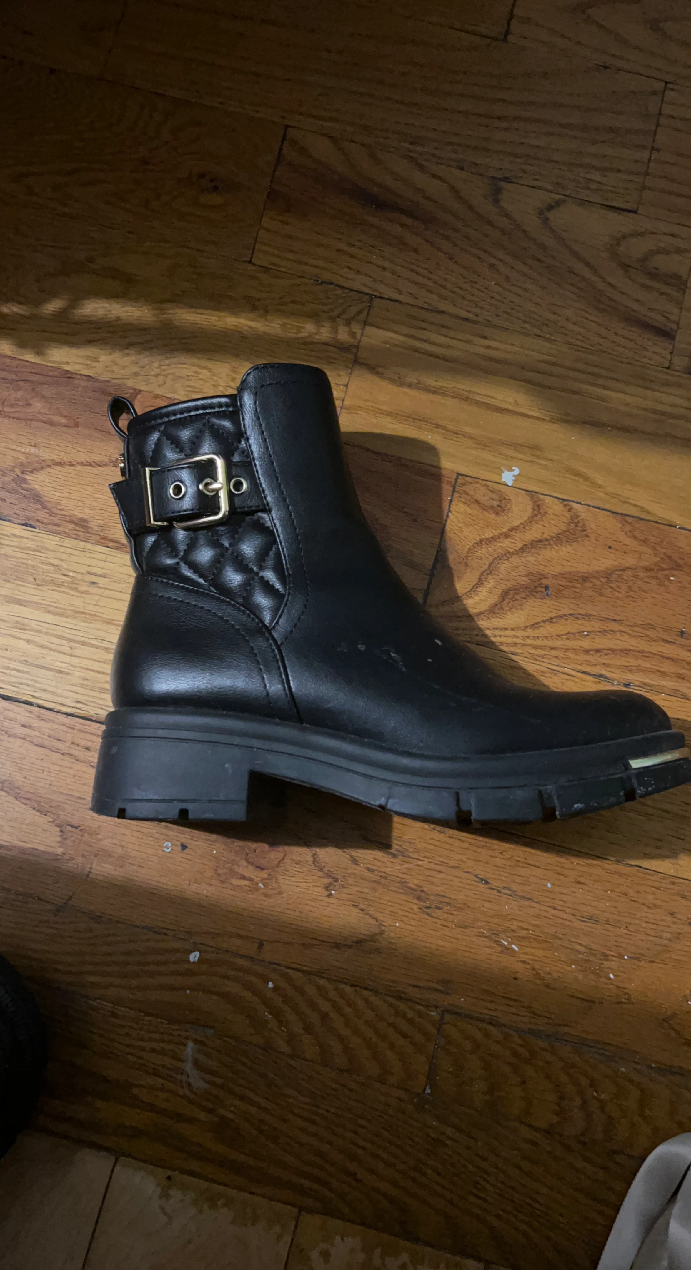 Black Quilted Buckle Ankle Boots