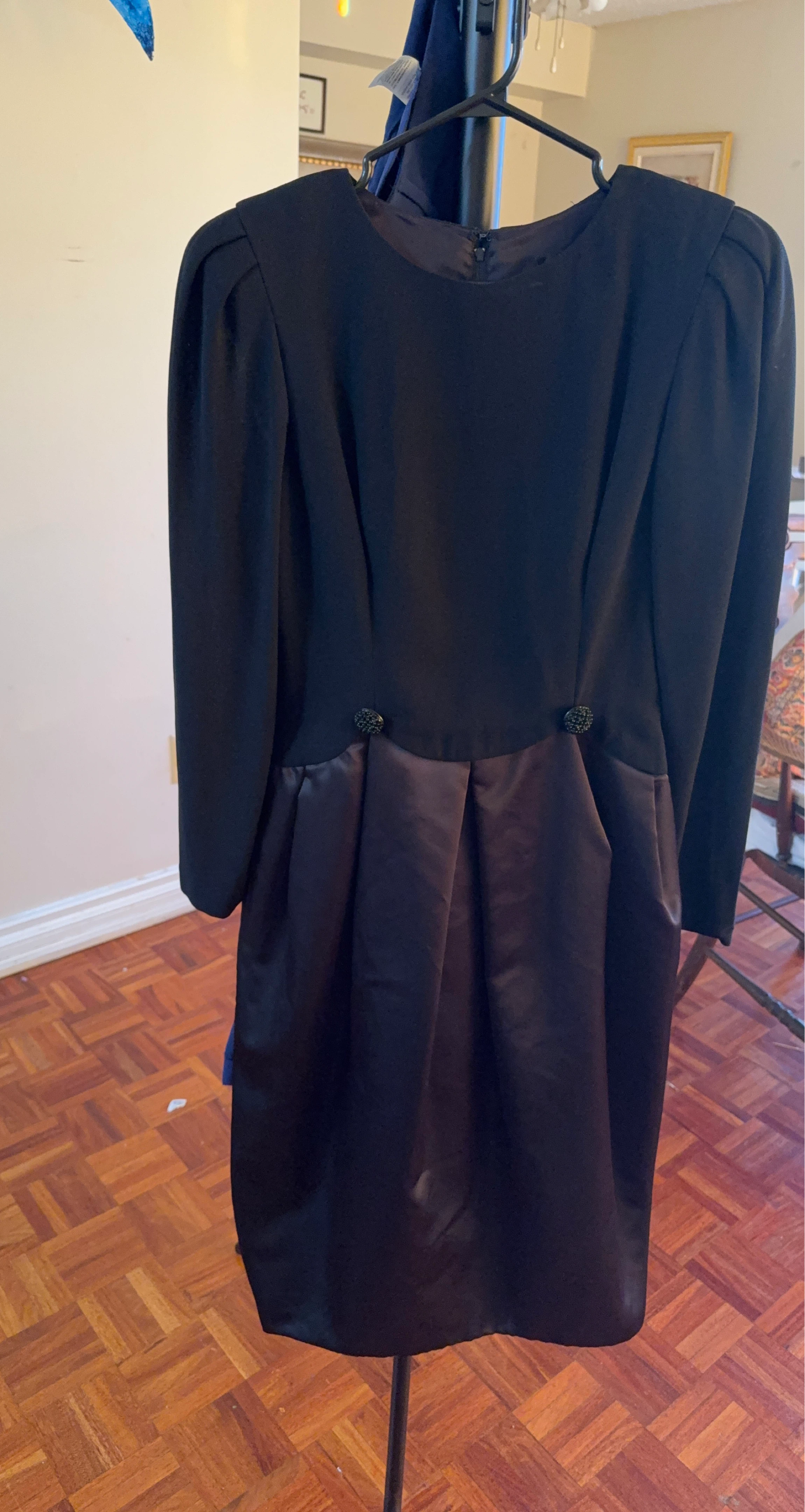 Black Satin Pleated Dress