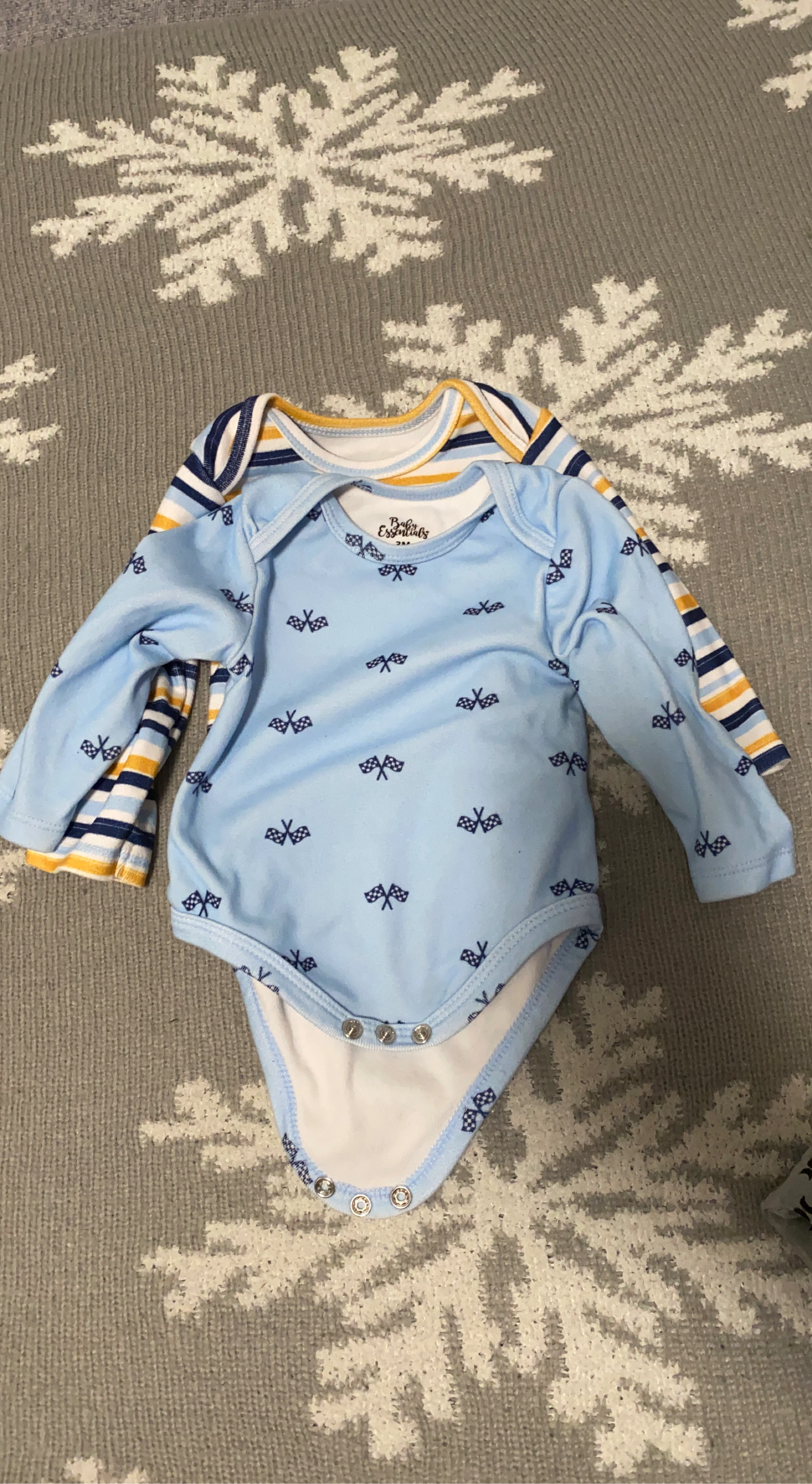 Baby Essentials Blue Racing Flags Long Sleeve Onesie - 3 Months