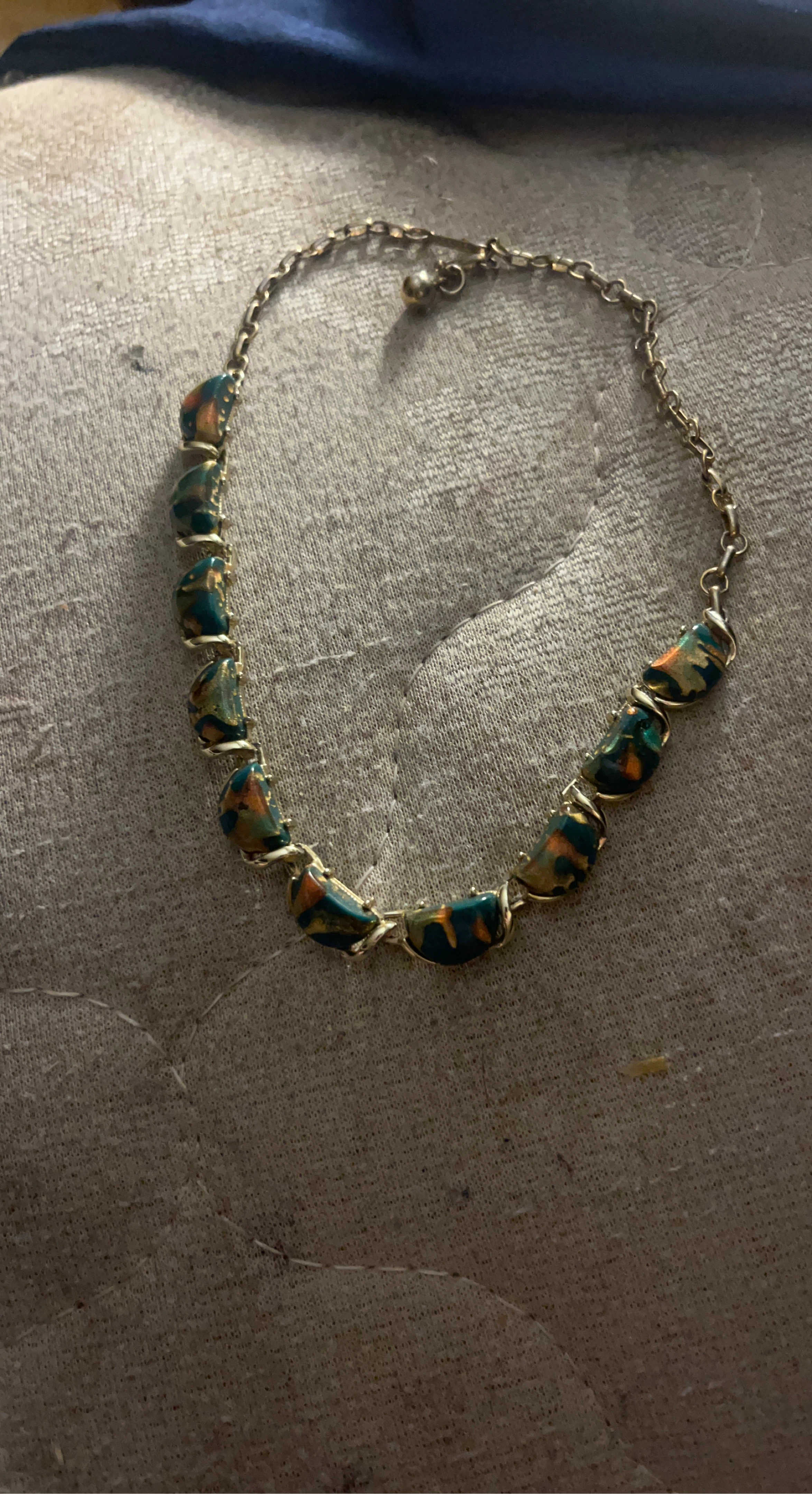 Unique Pendant Necklace with Teal and Orange Accents