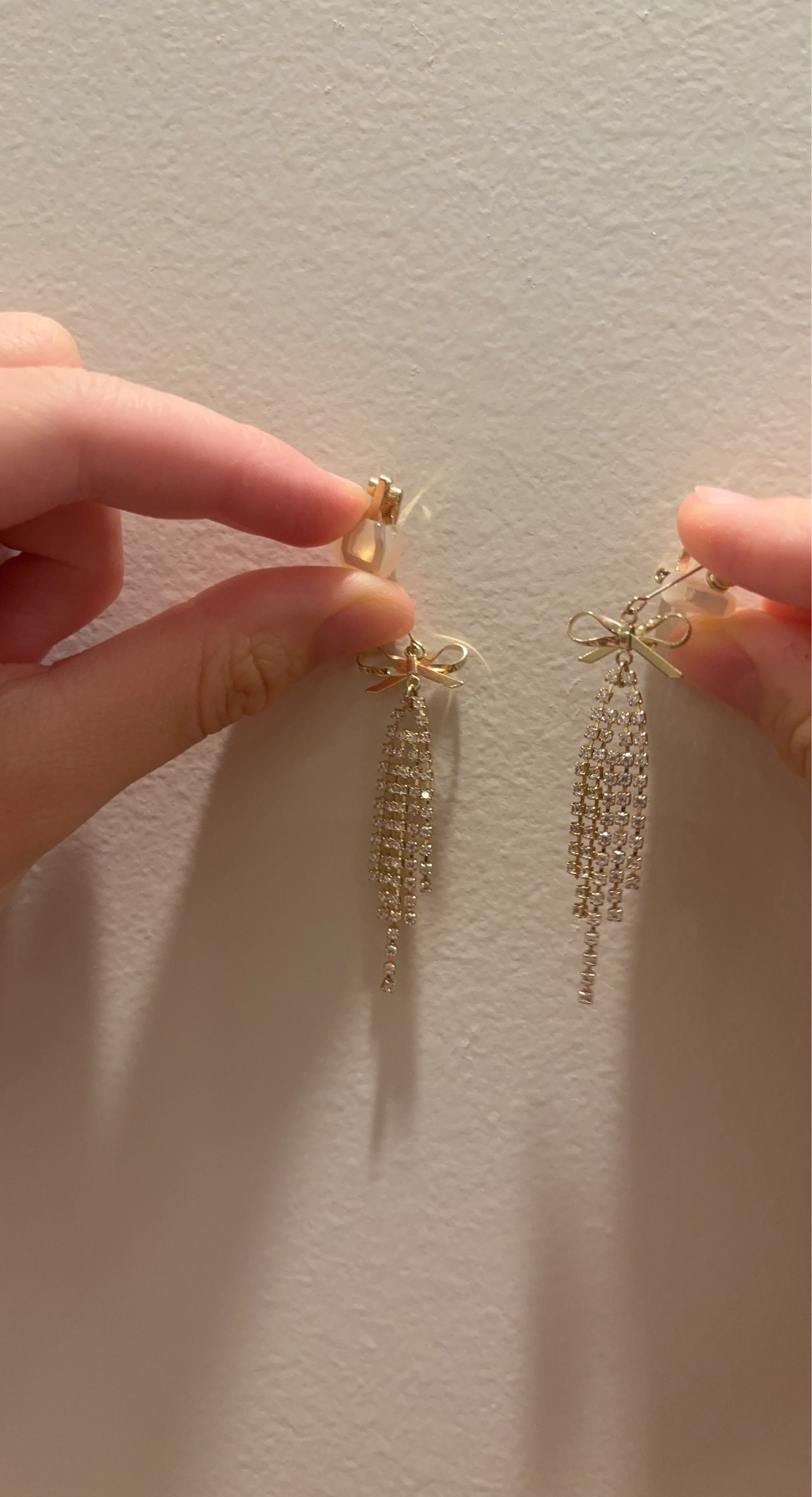 Gold Tone Dangle Earrings with Rhinestones