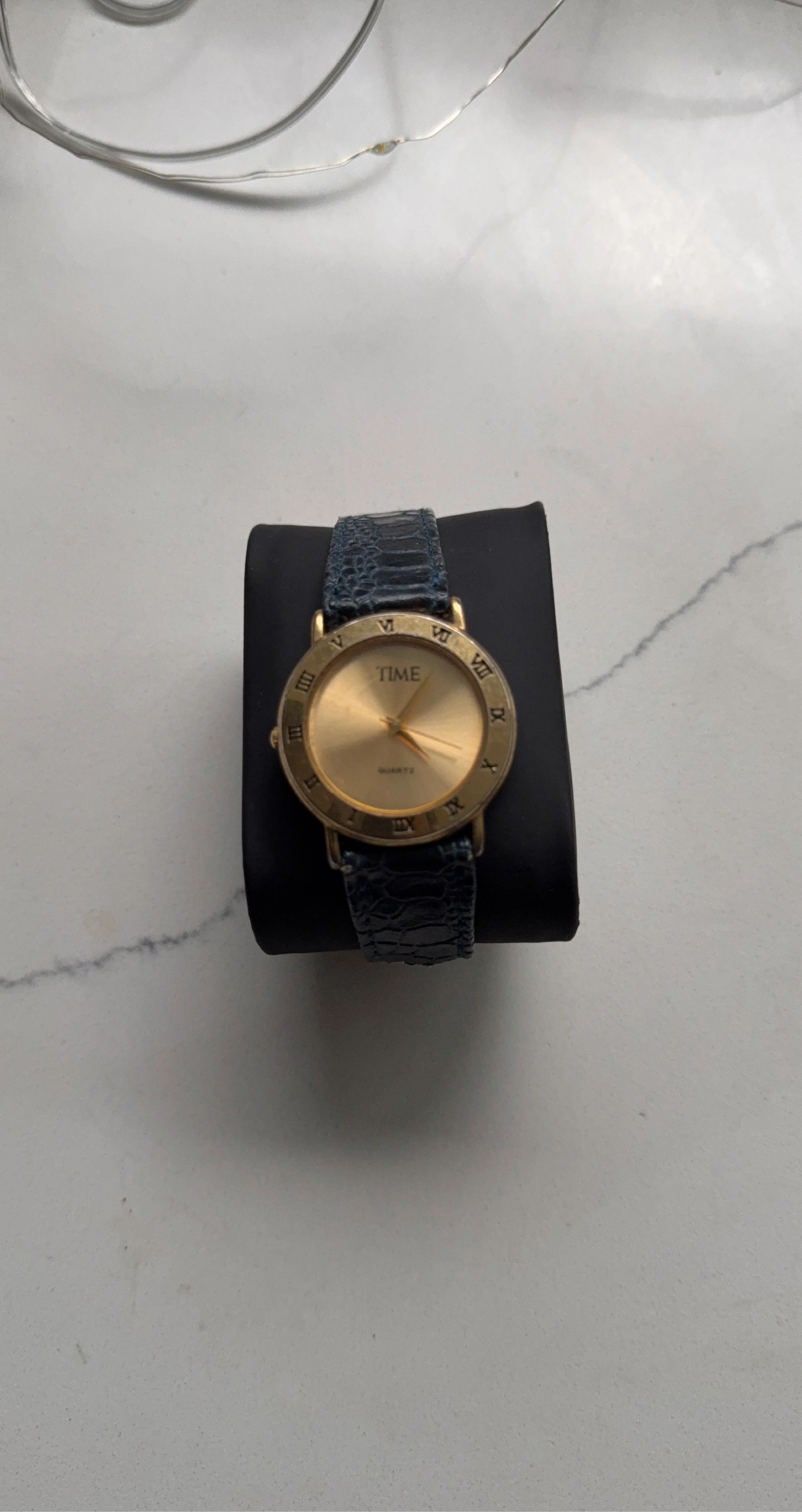 Gold Tone TIME Quartz Watch with Blue Croc Strap