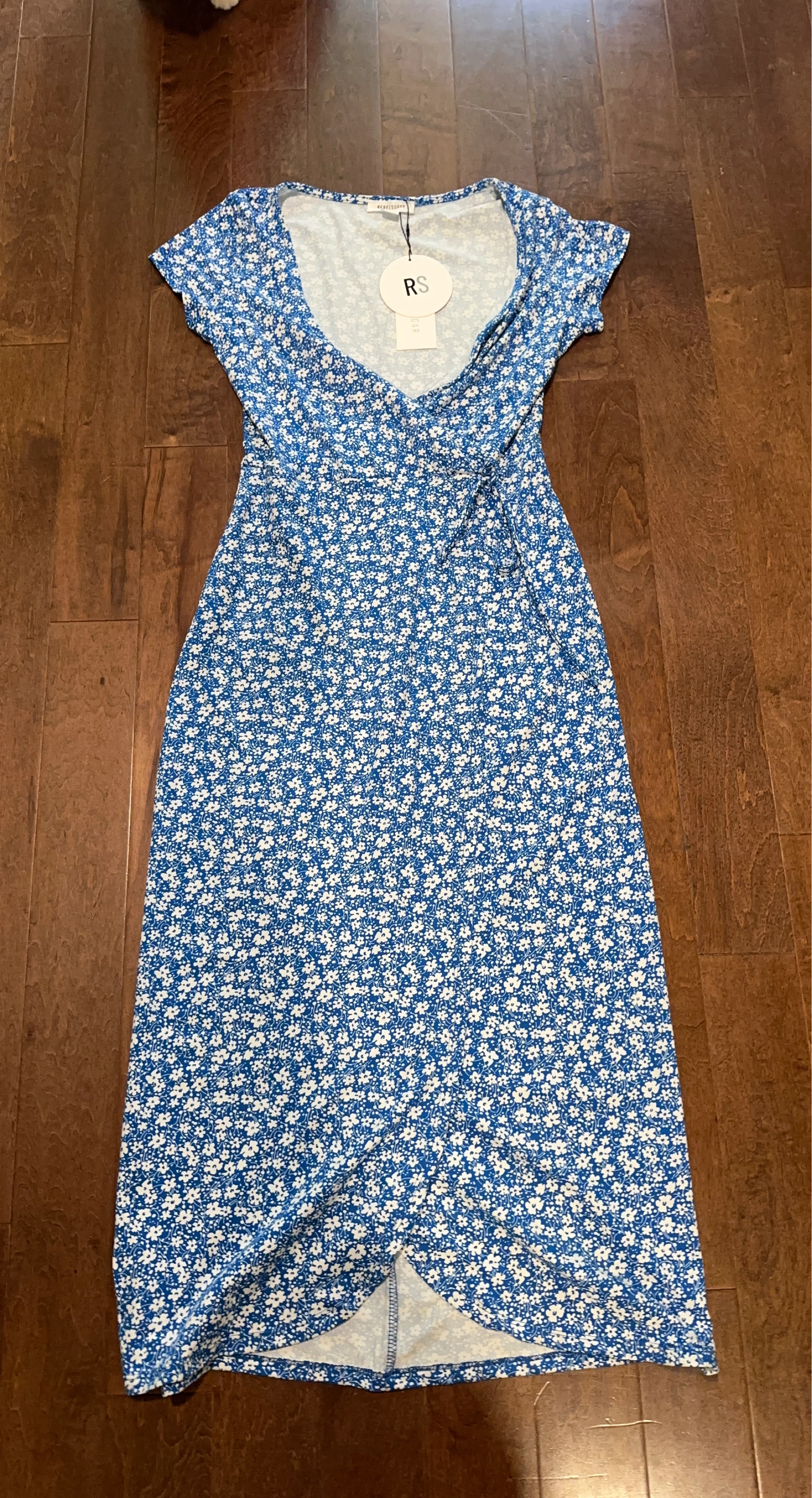 Blue Floral Print Wrap Dress