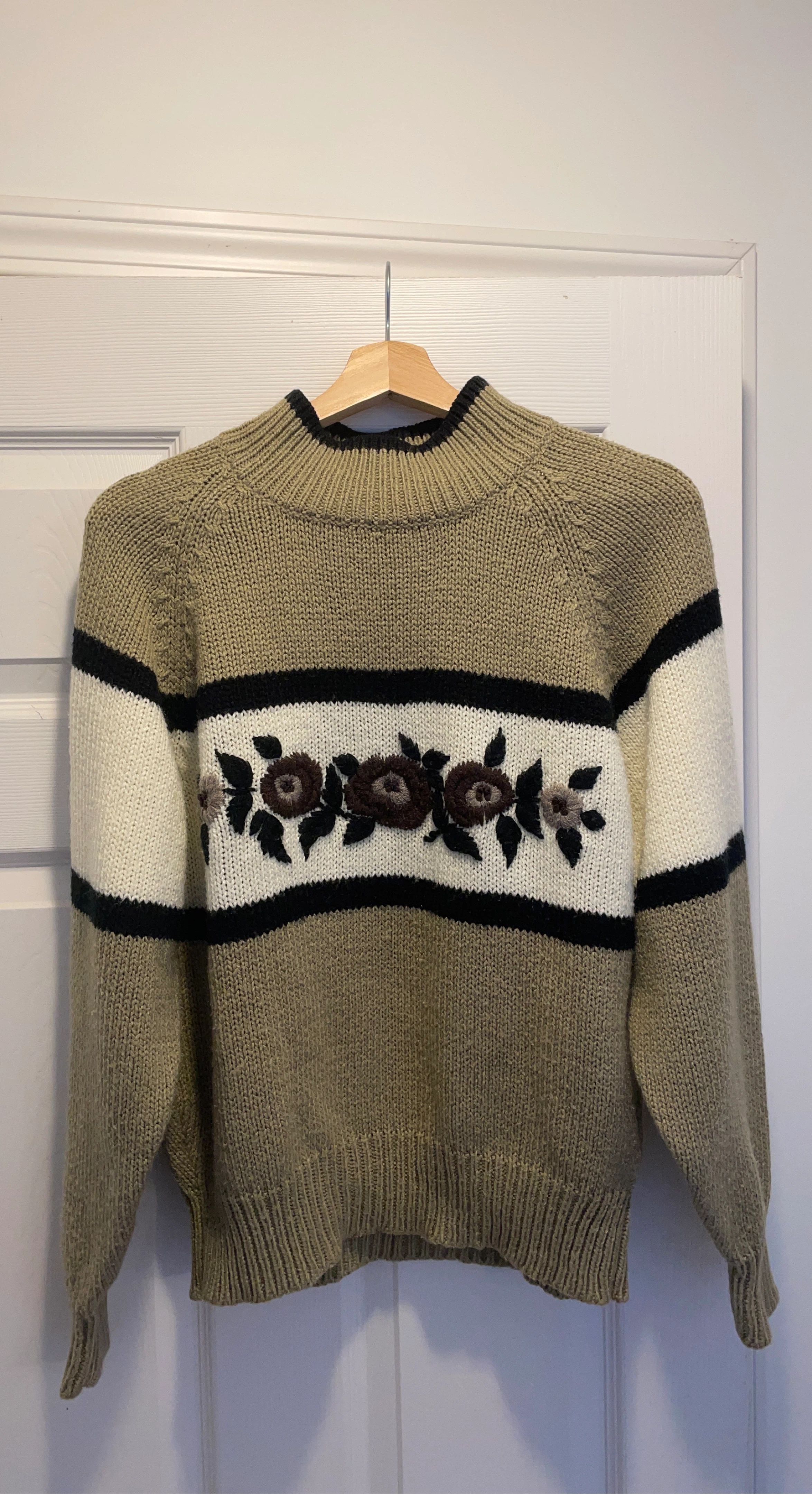 Works Tan Floral Knit Sweater