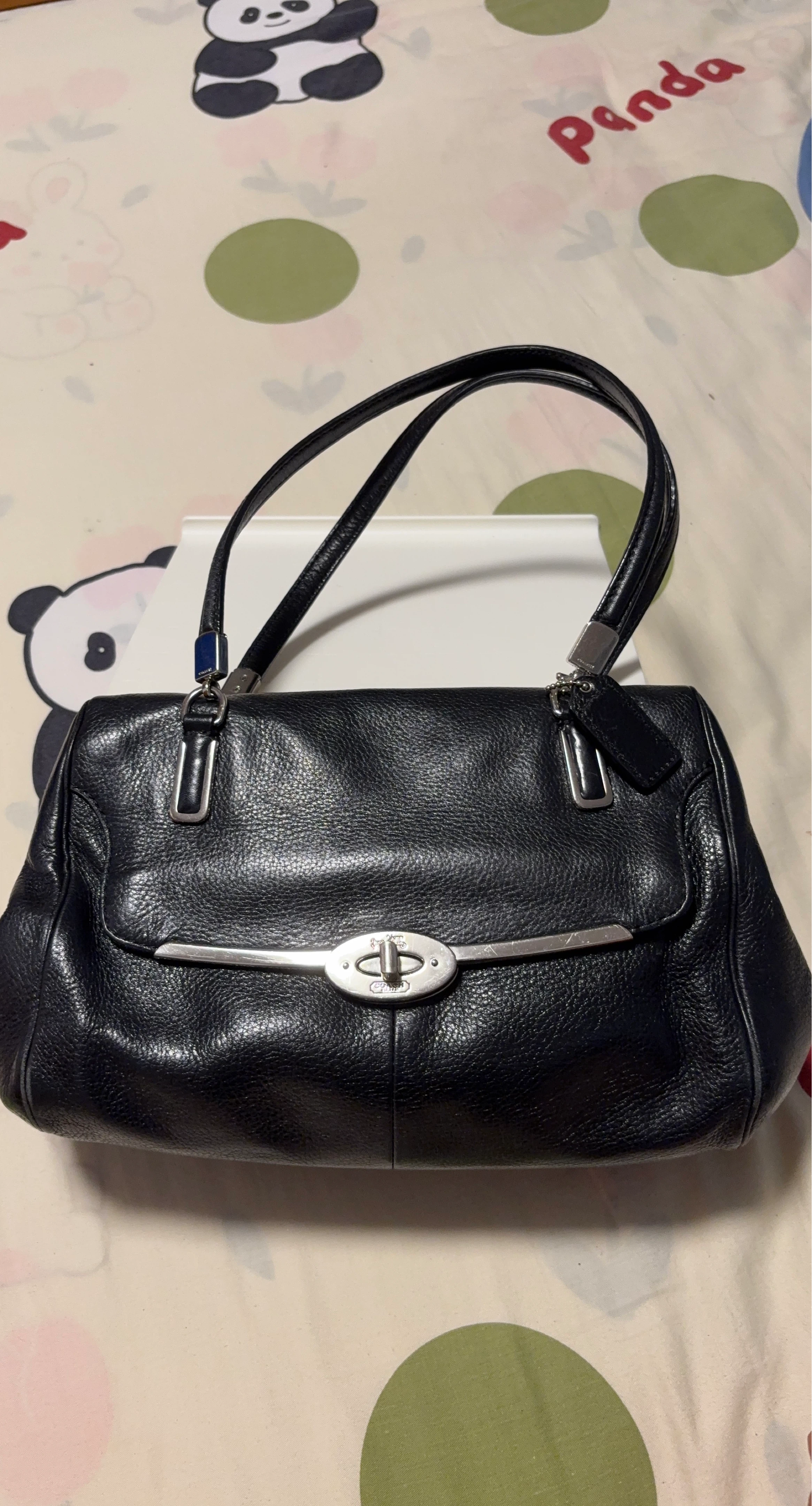 Black Leather Coach Satchel Handbag