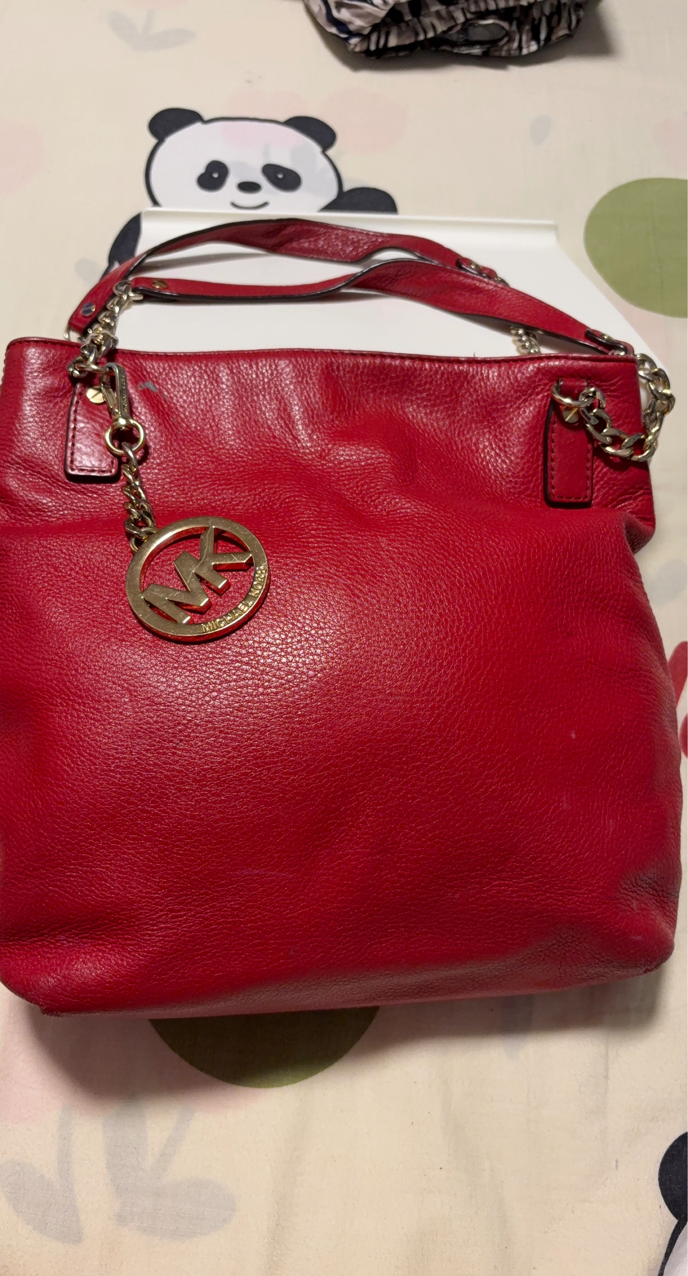 Michael Kors Red Leather Tote Bag