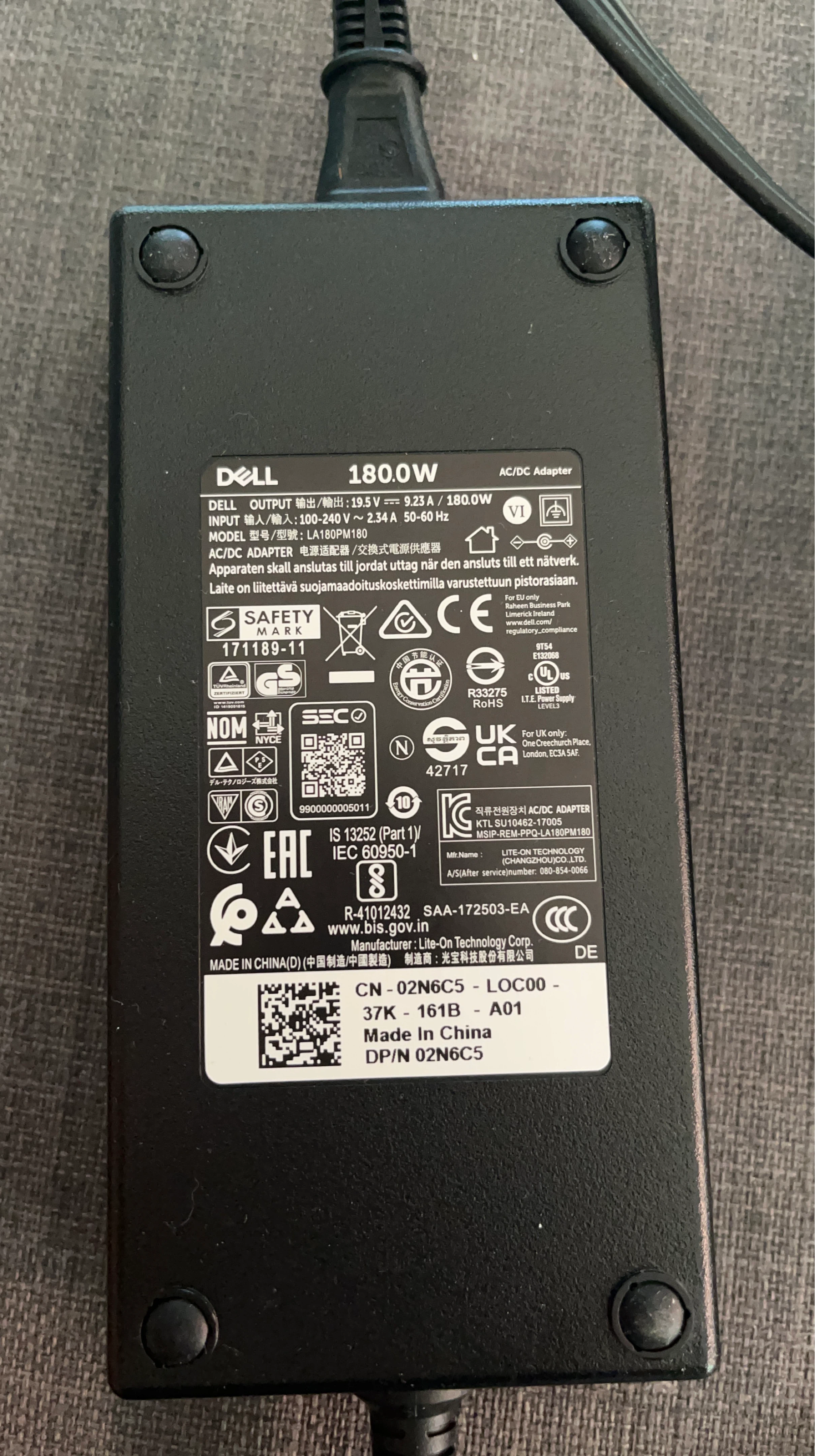 Dell 180W AC/DC Adapter LA180PM180