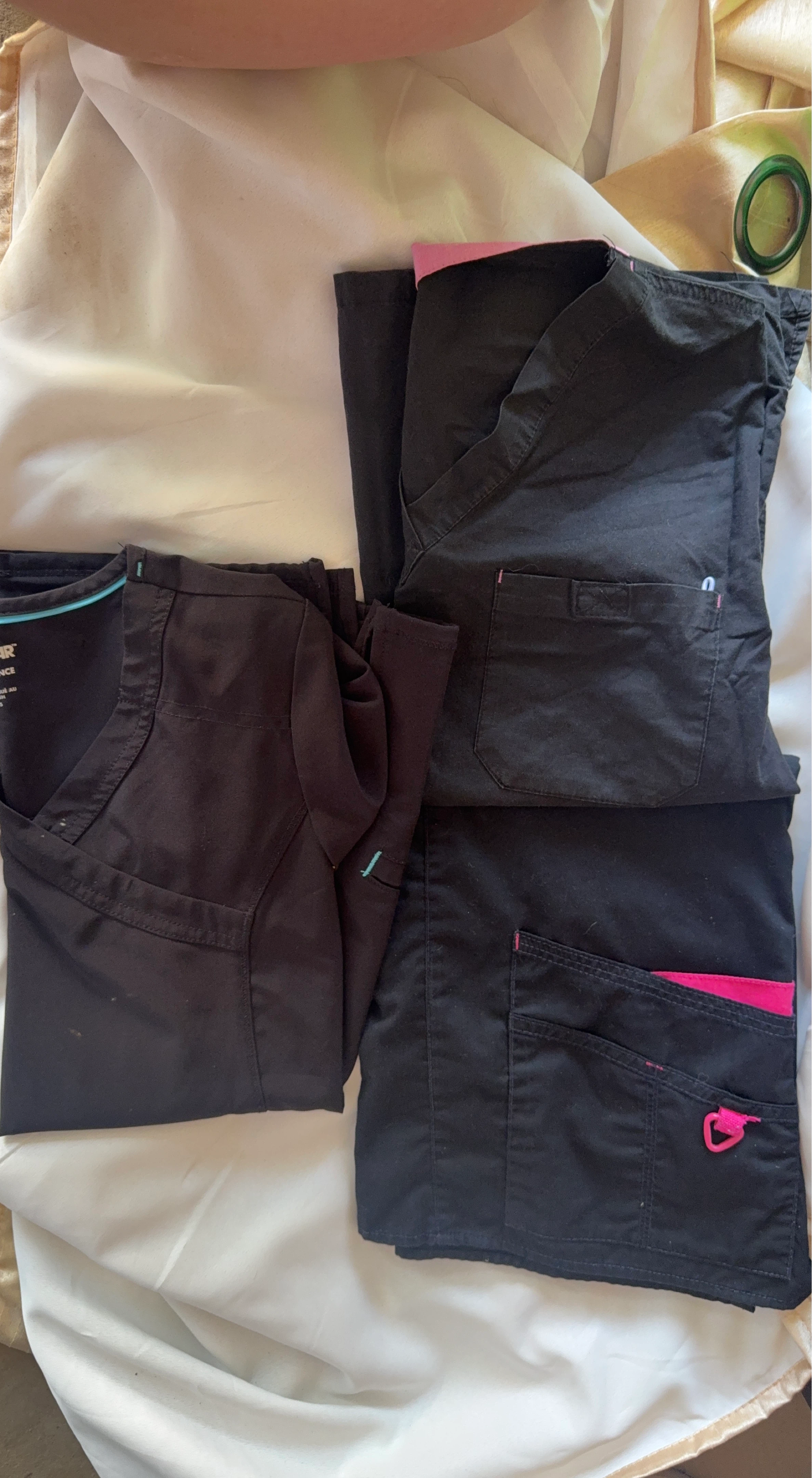 3 scrub shirts one blue 2 pink smal