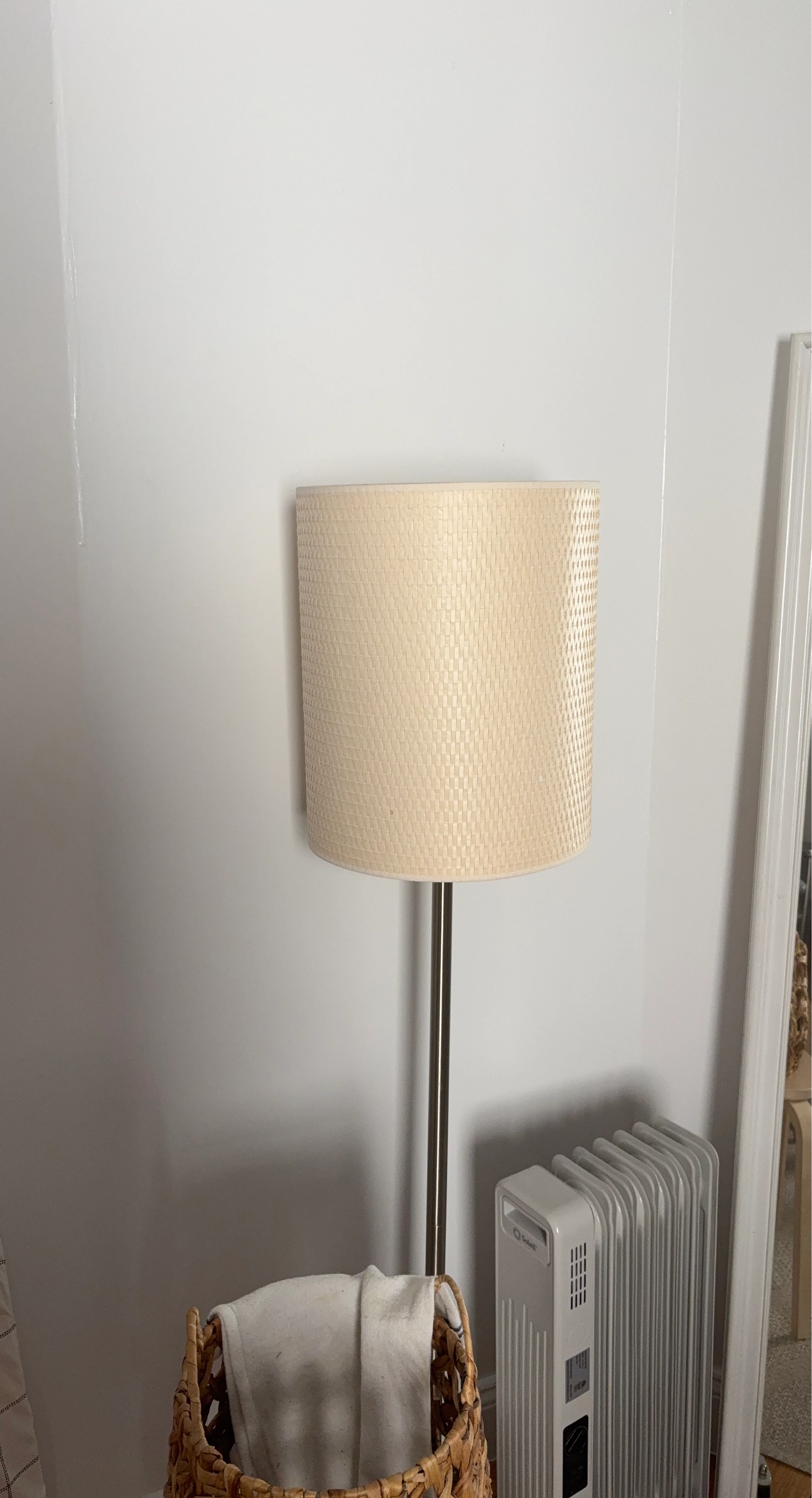 Tan Woven Drum Floor Lamp