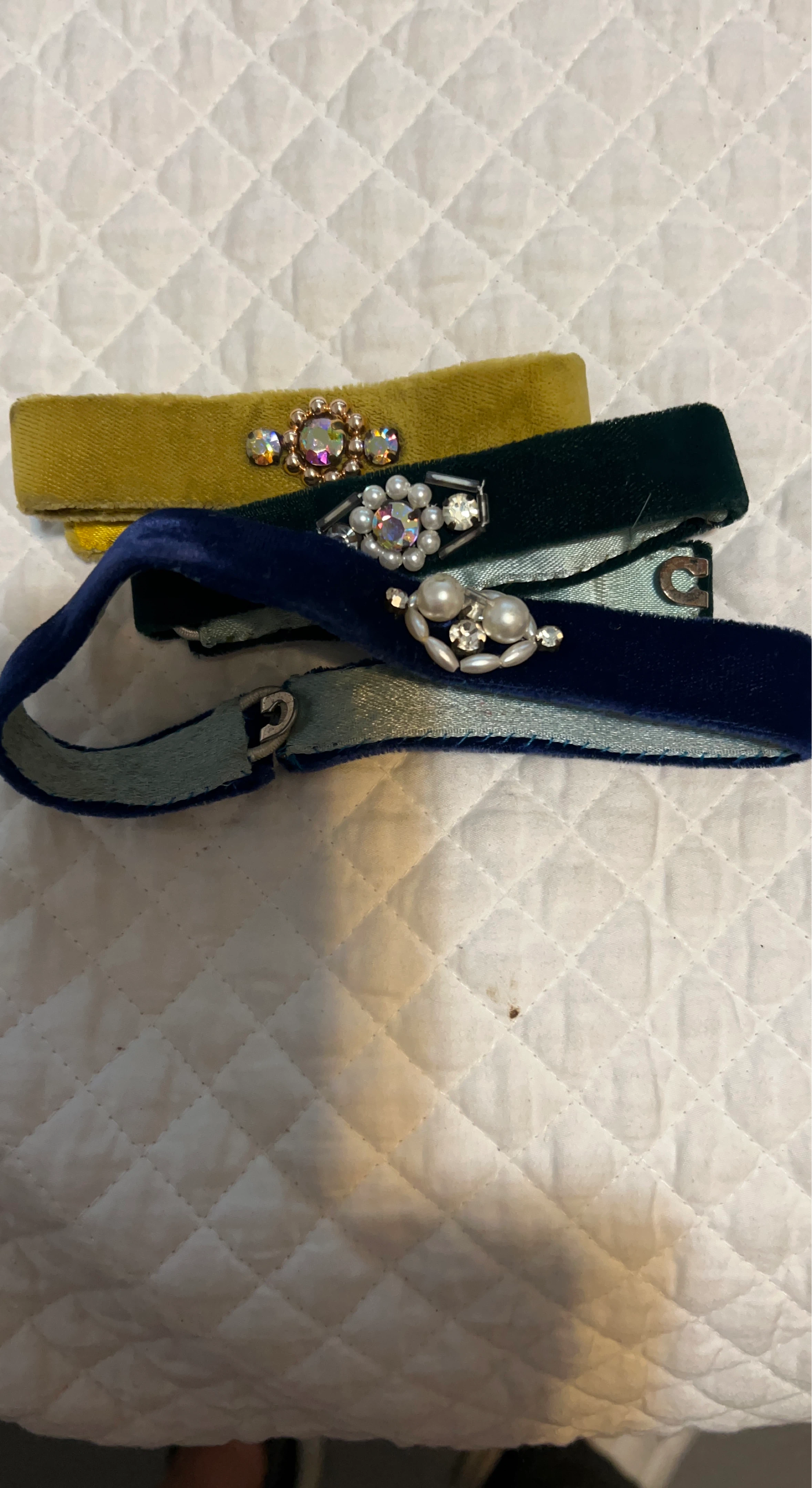 Velvet Chokers with Rhinestone and Pearl Embellishments