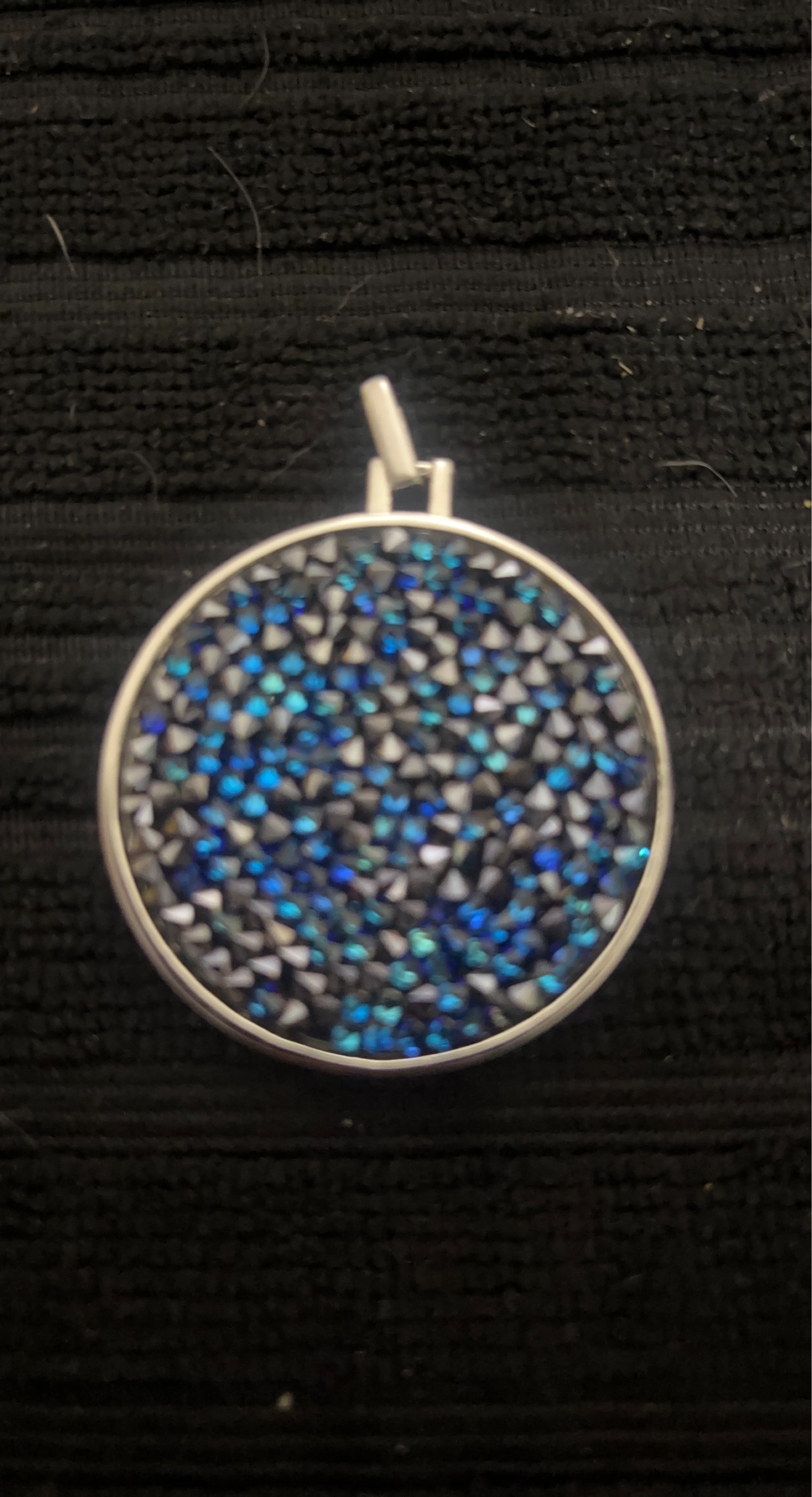 Round Blue & Silver Crystal Pendant Necklace