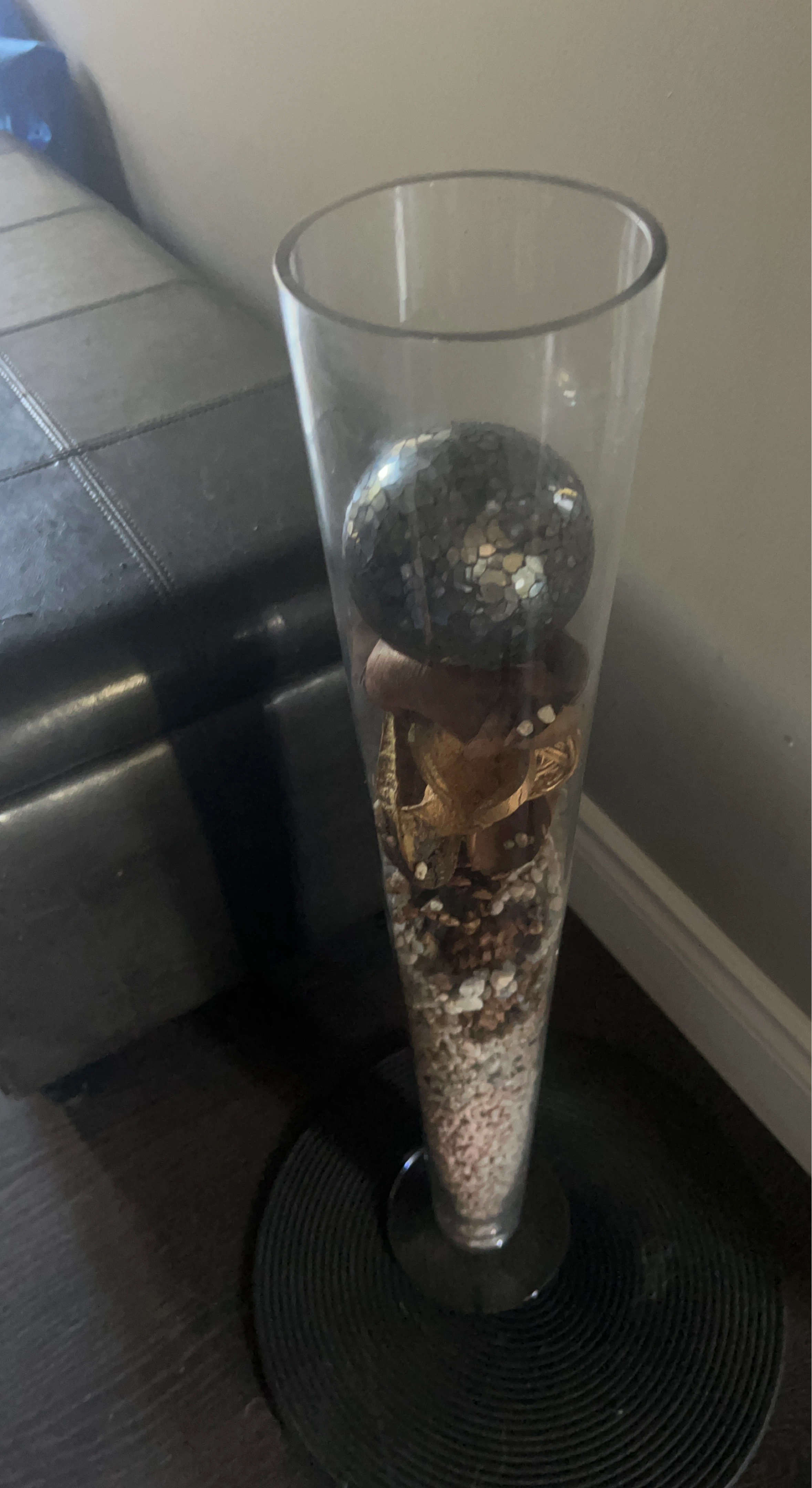Tall Clear Glass Vase with Potpourri and Decorative Balls