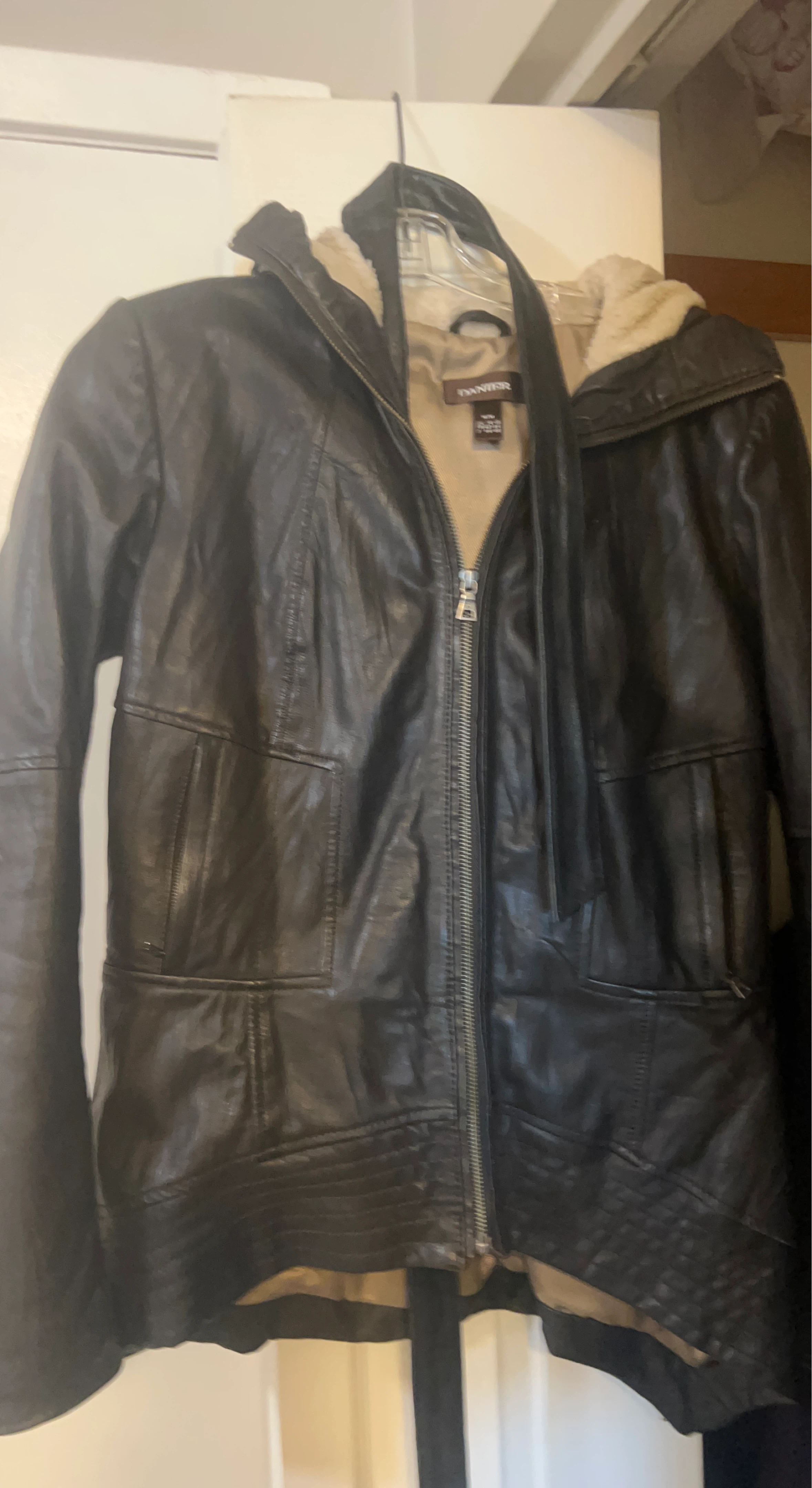 DANIEL Black Faux Leather Hooded Jacket