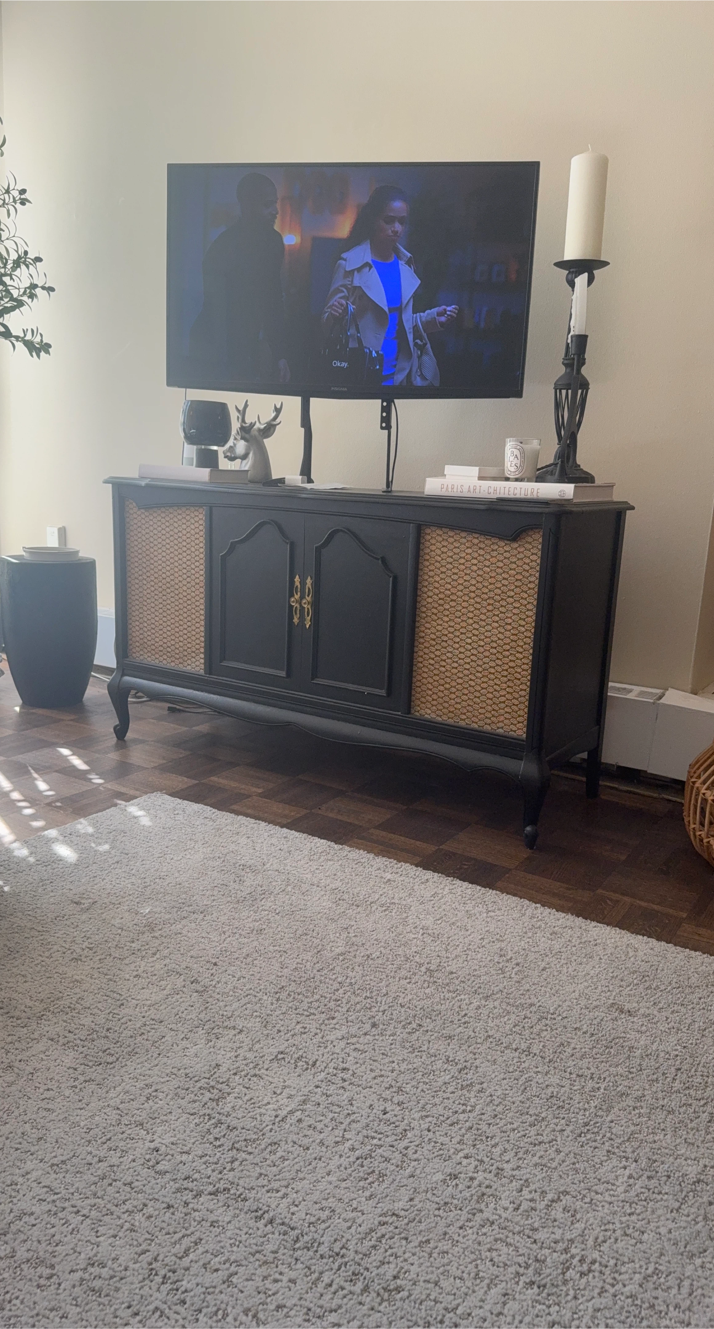 Vintage Media Console with Woven Accents