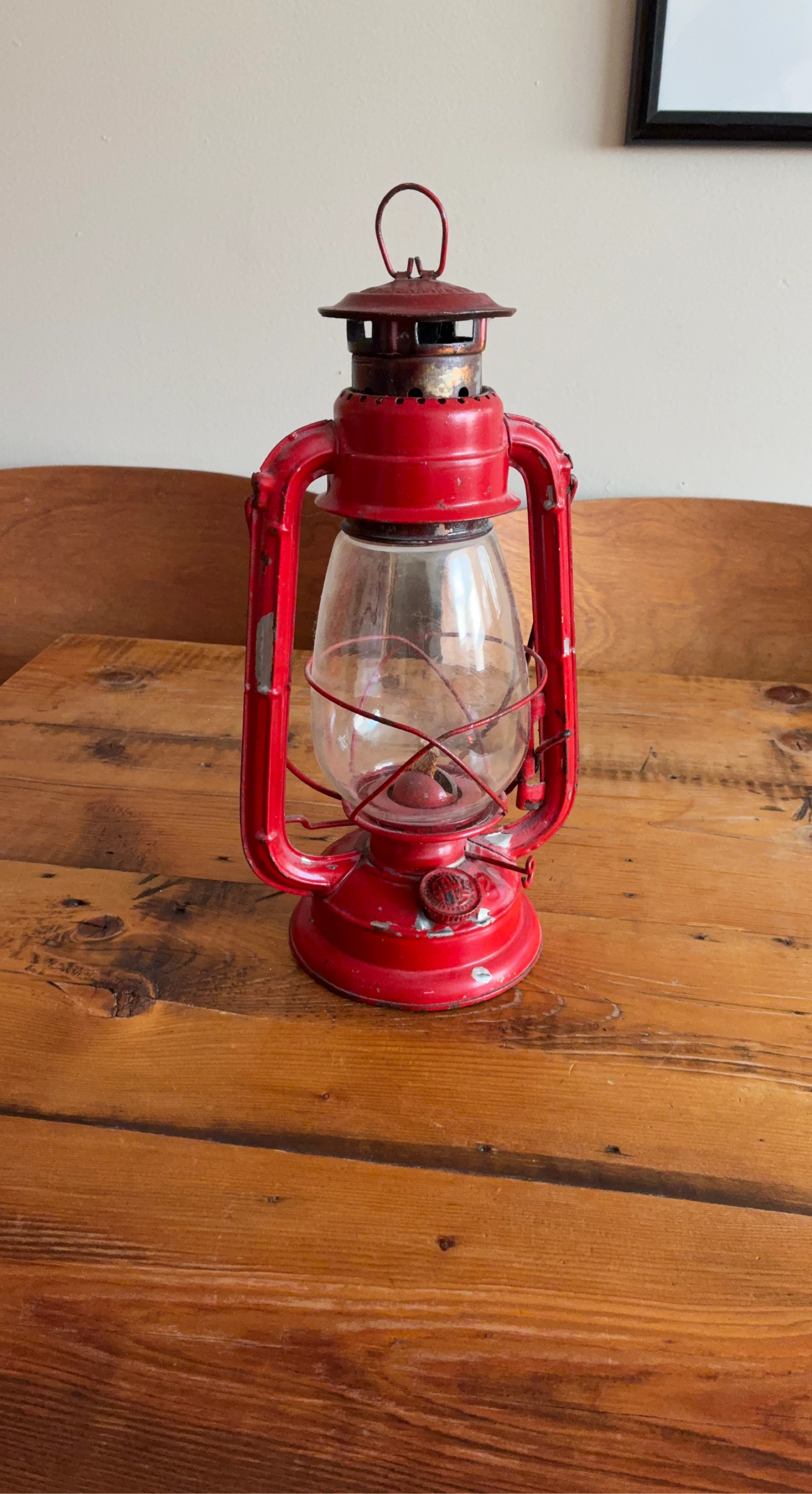 Vintage Red Metal Oil Lantern
