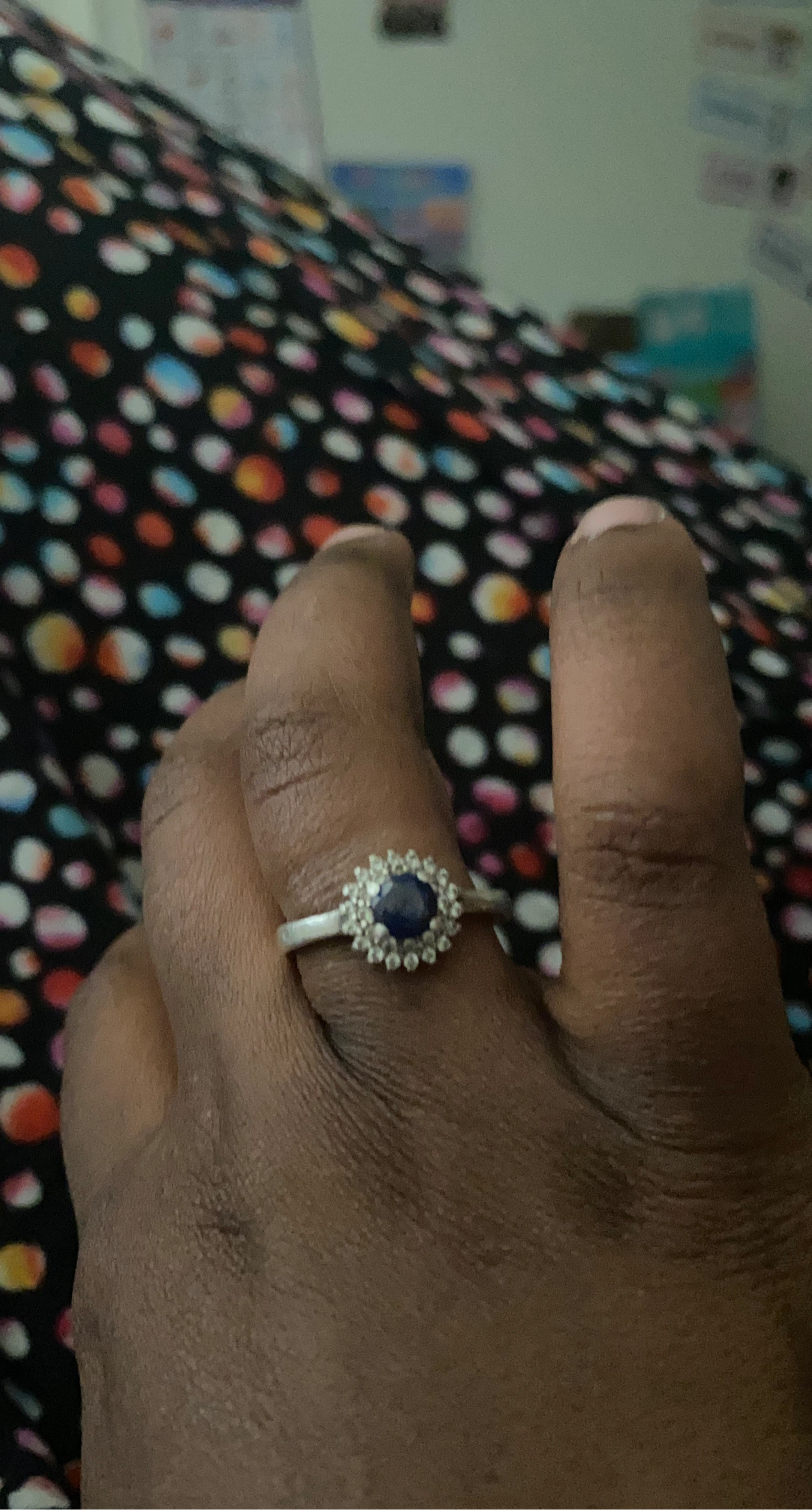 Silver Sapphire and Diamond Ring