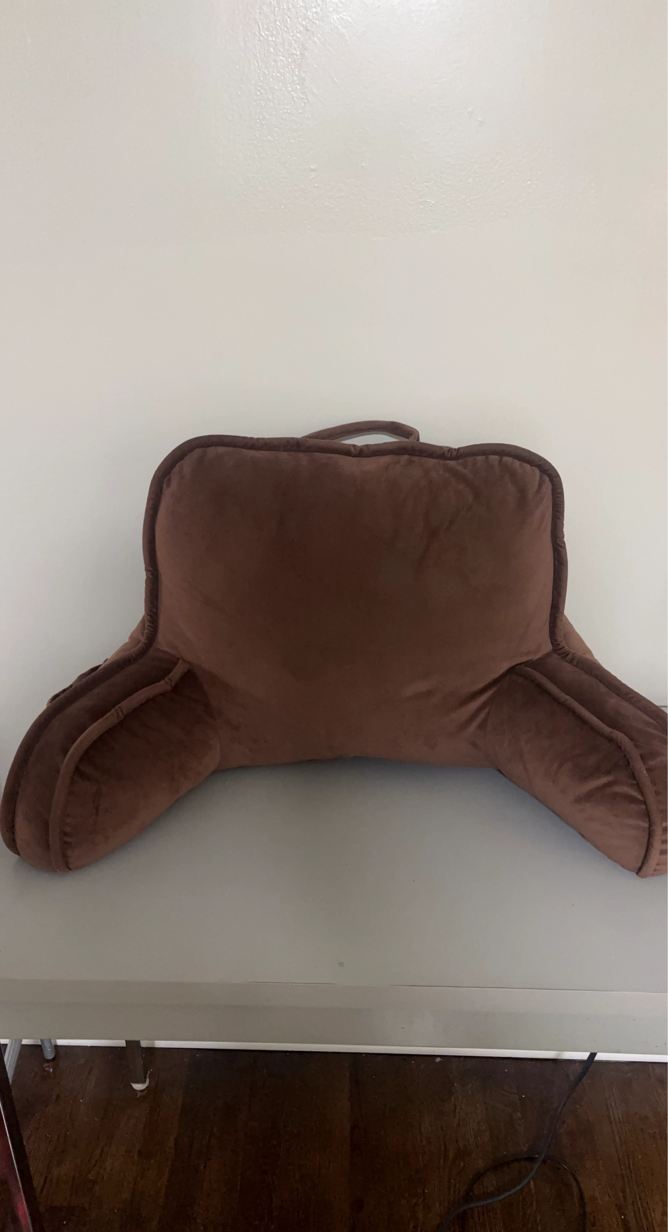 Brown Velvet Reading Pillow with Arms