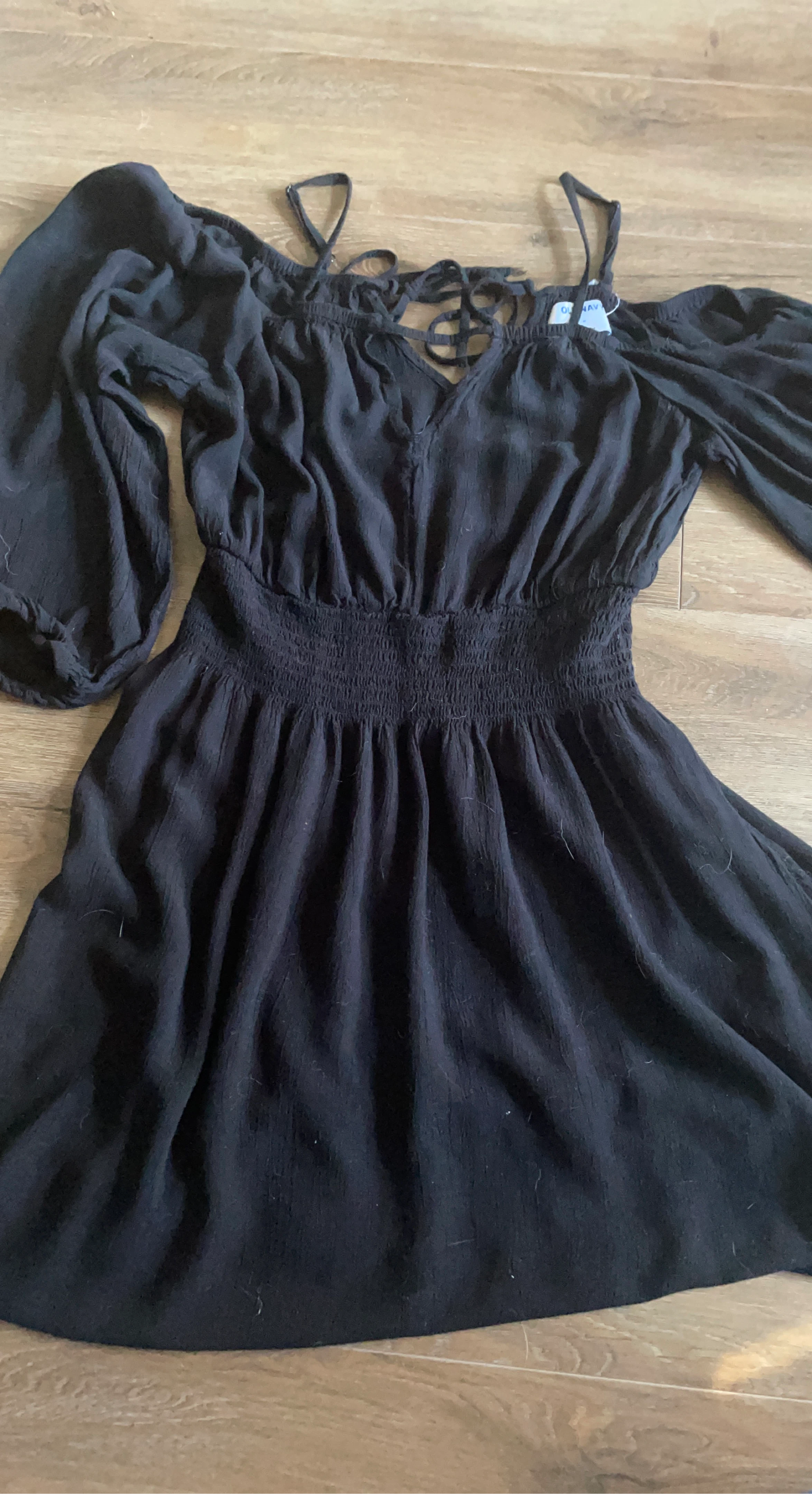 Black Off-the-Shoulder Smocked Dress