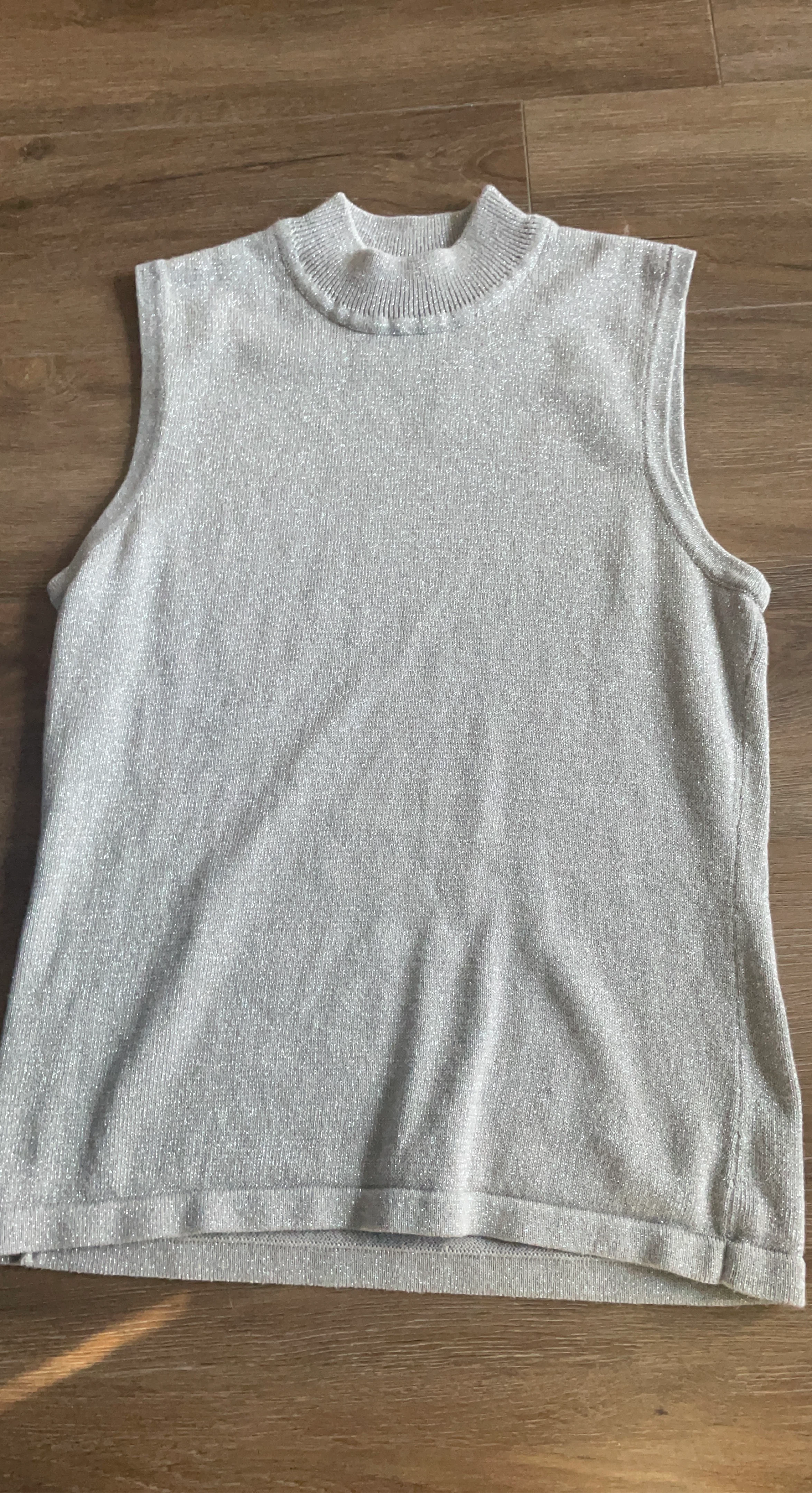 Sparkly Silver Sleeveless Mock Neck Top