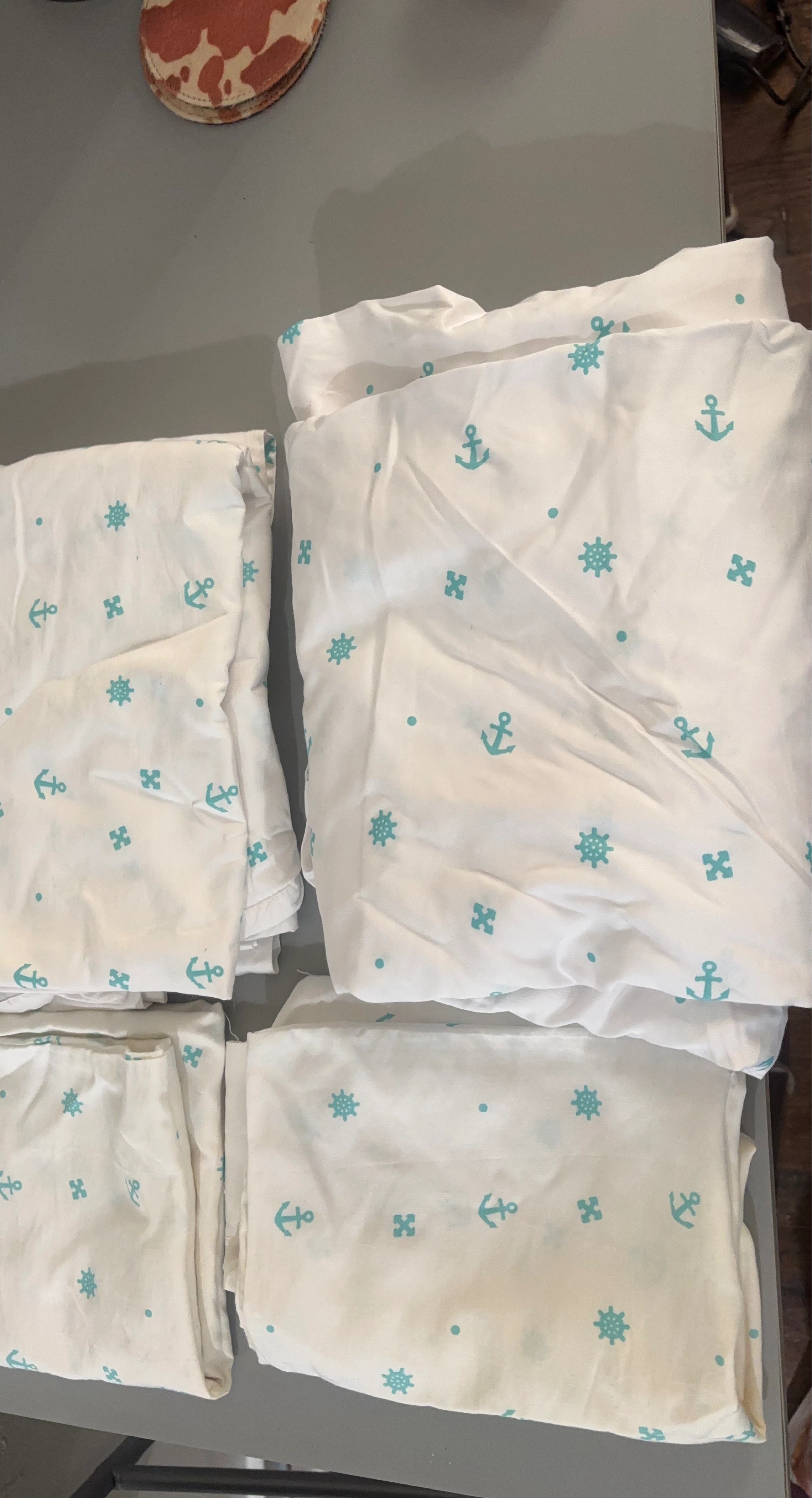 White Nautical Anchor & Ship queen Bed Sheet Set