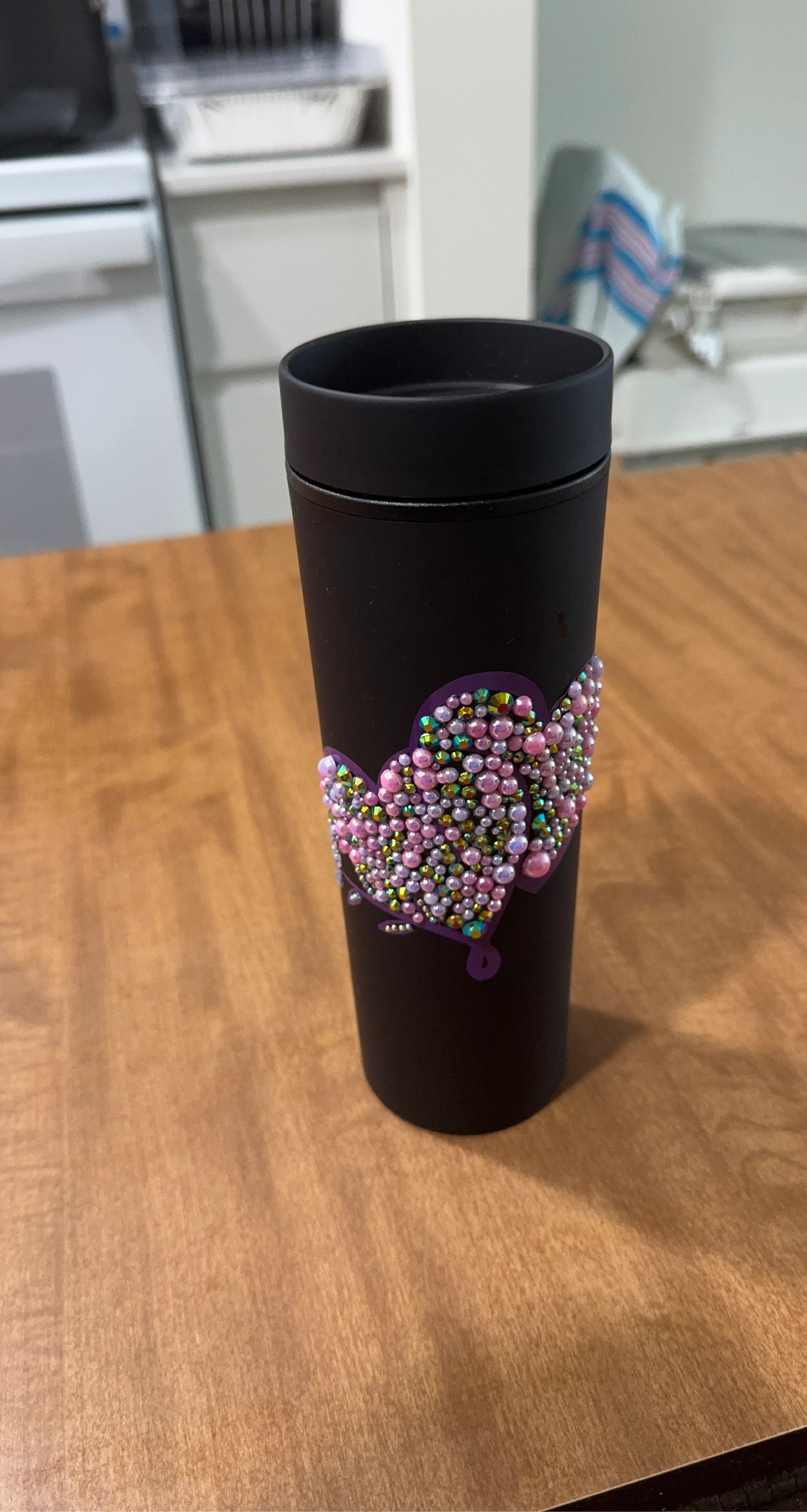 Black Tumbler with Rhinestone Heart Design