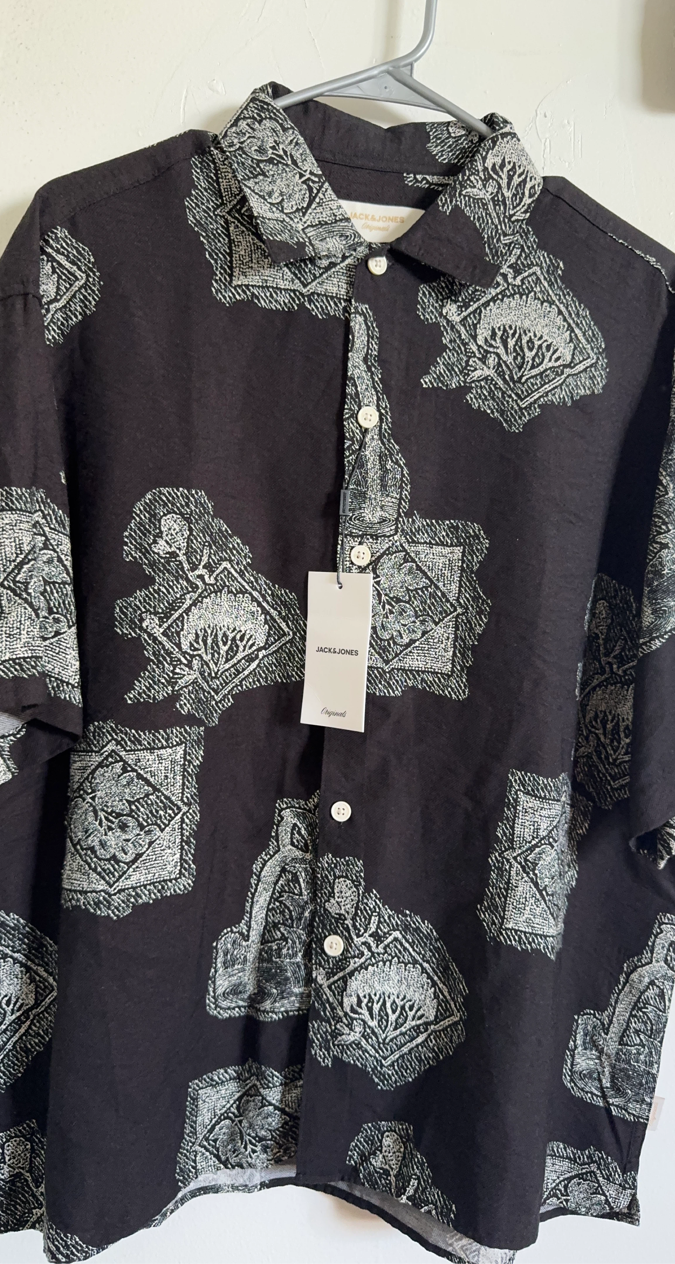 JACK&JONES Short Sleeve Button-Up Shirt - Black - Size L