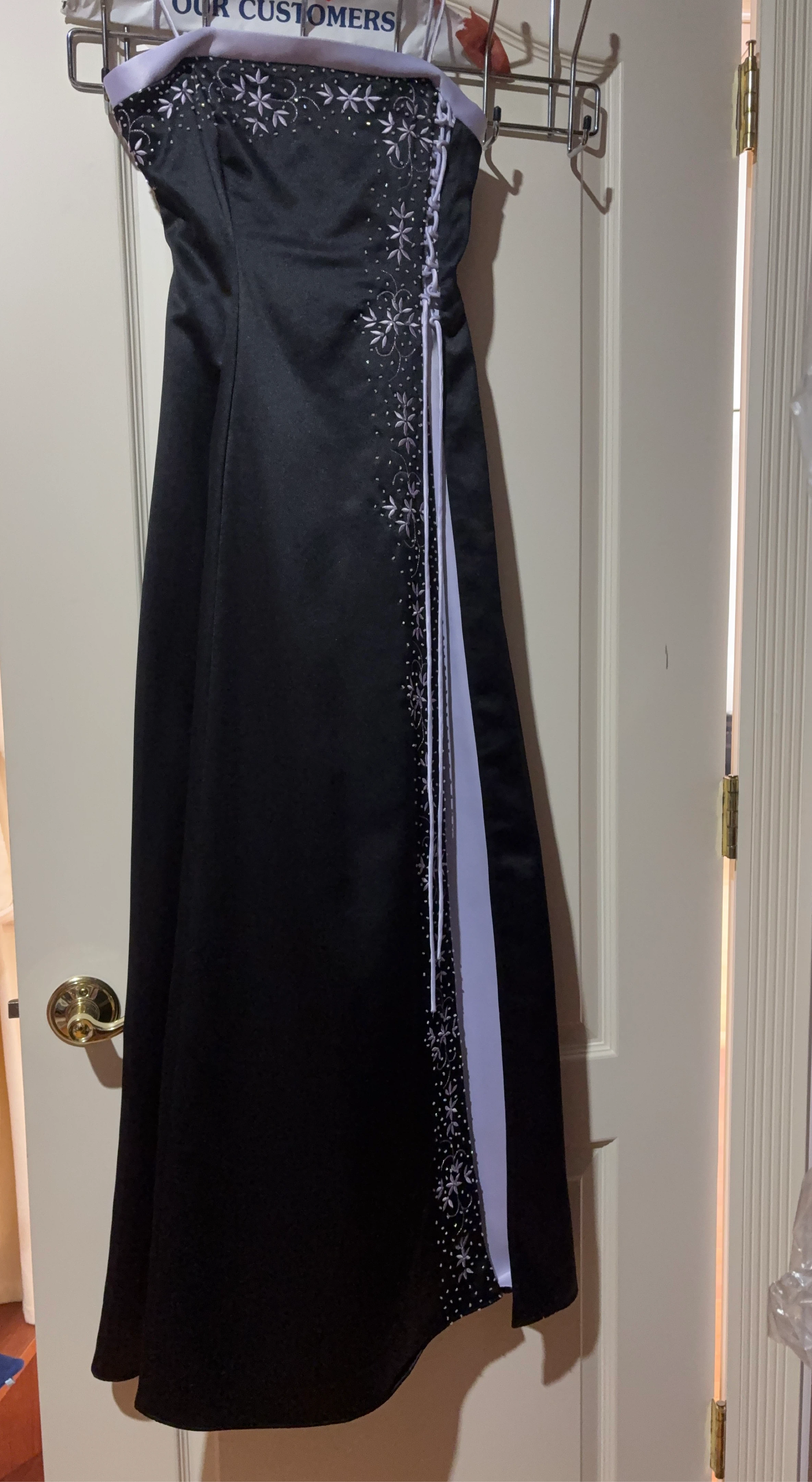 Black and Lavender Strapless Prom Dress with Embellishments