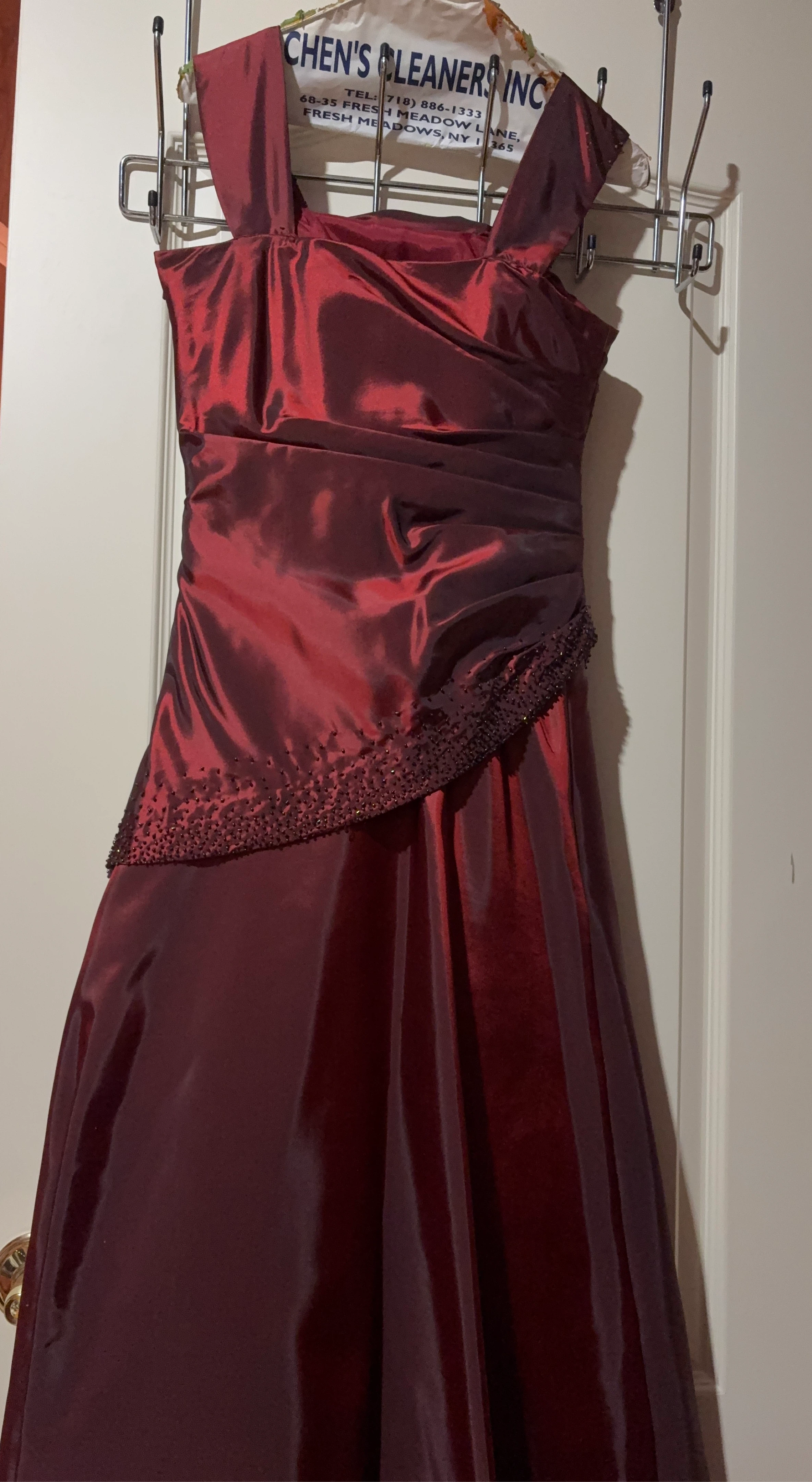 Red Satin Beaded Formal Dress