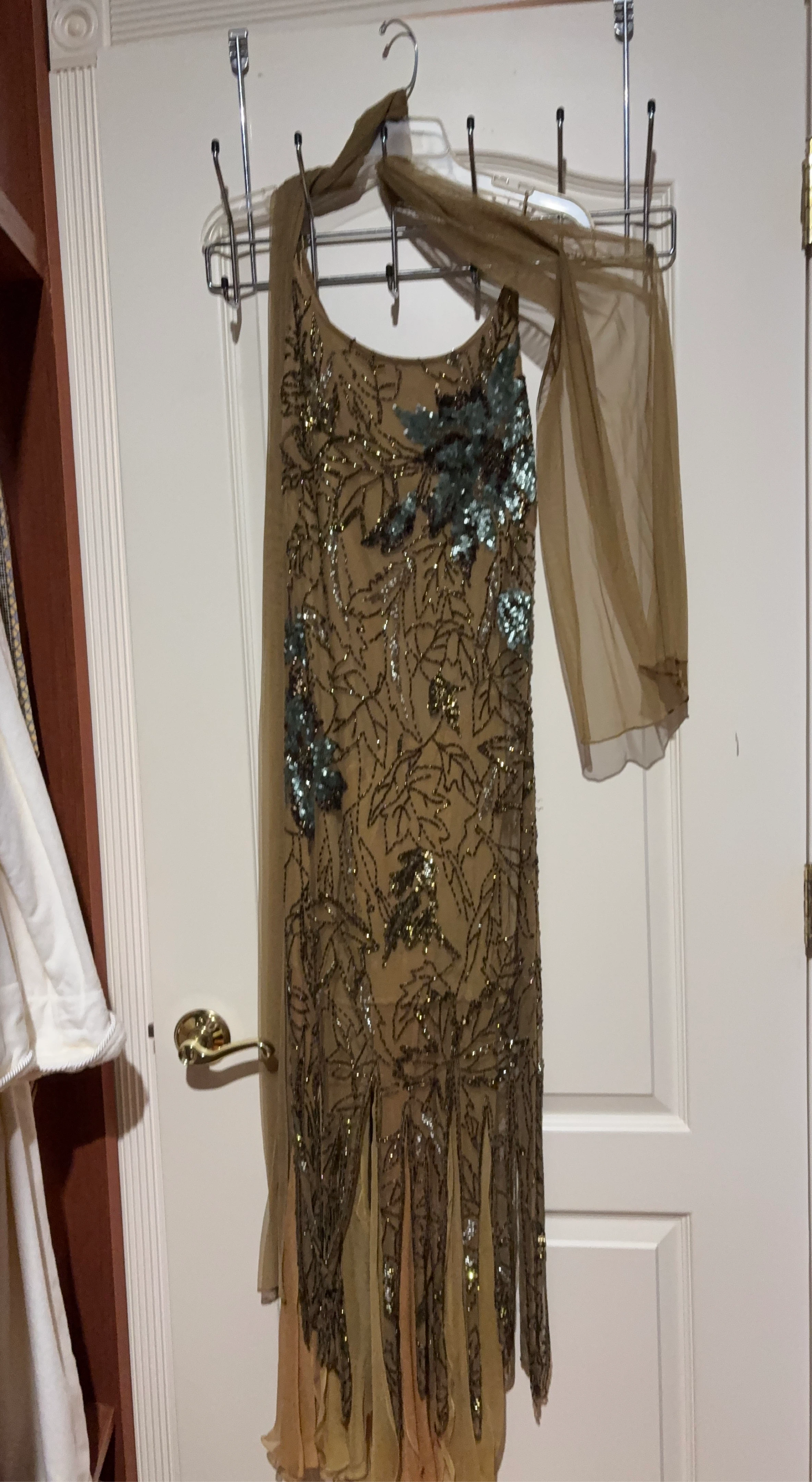 Beaded Flapper Dress with Scarf