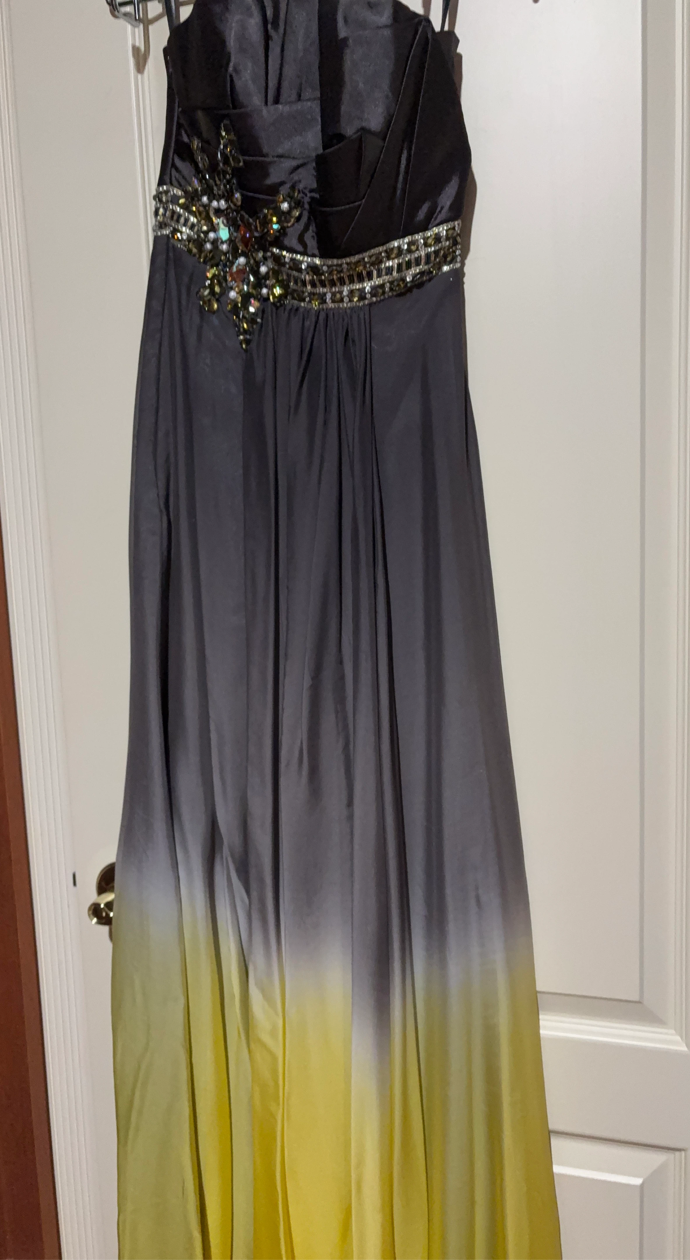 Strapless Ombre Evening Gown with Embellished Waist