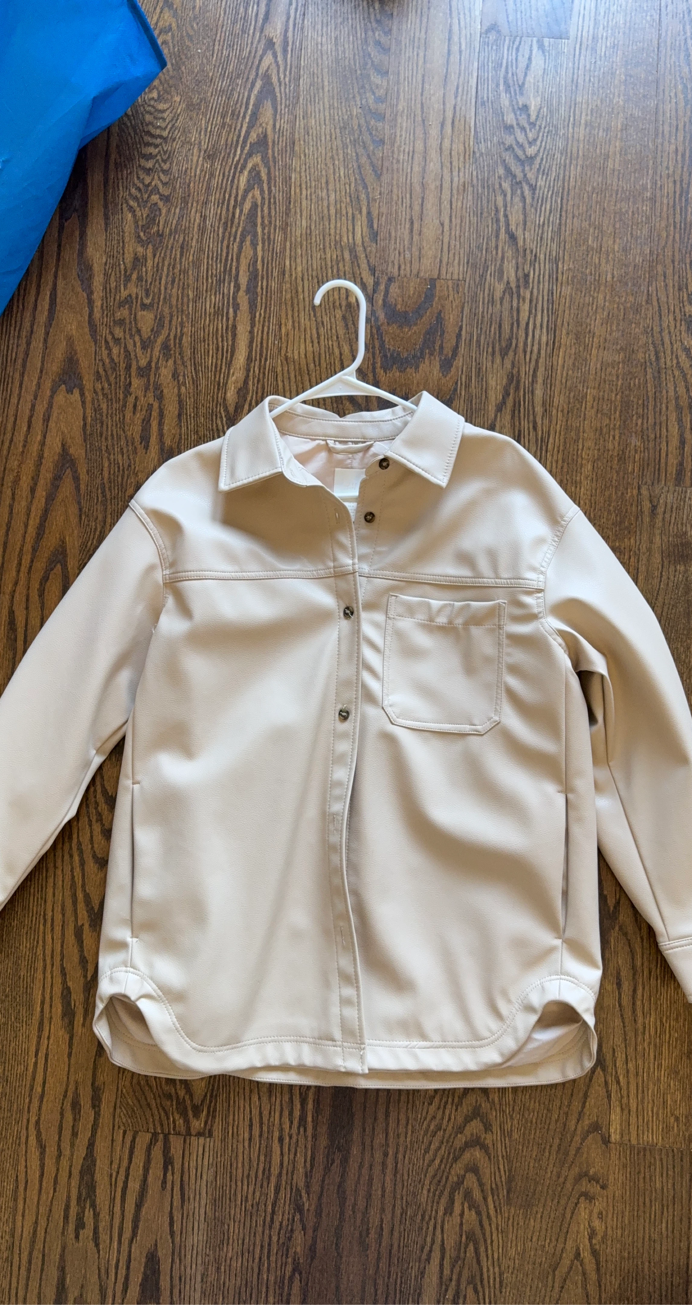 Faux Leather Shirt Jacket - Cream