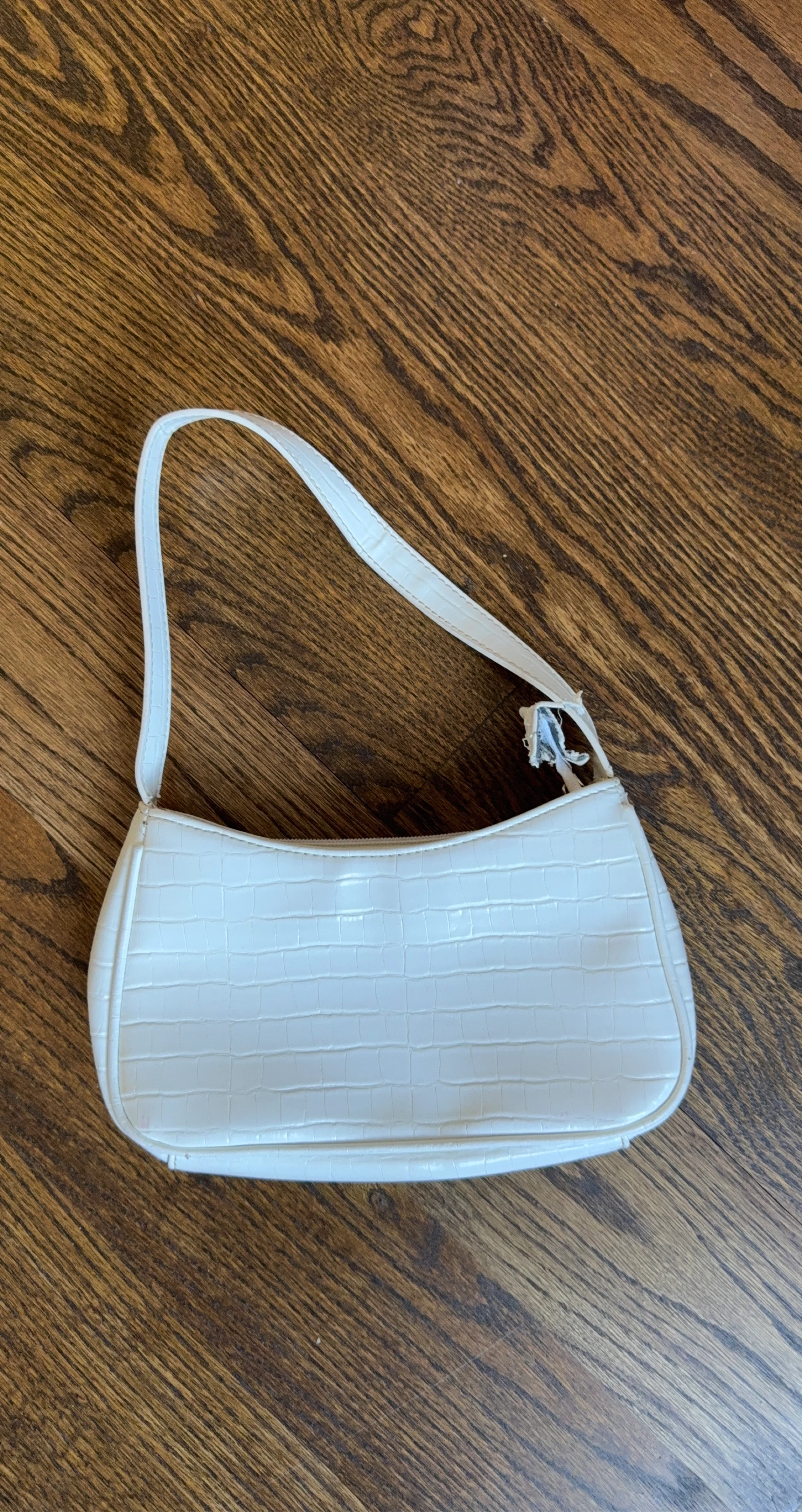 White Crocodile-Embossed Shoulder Bag