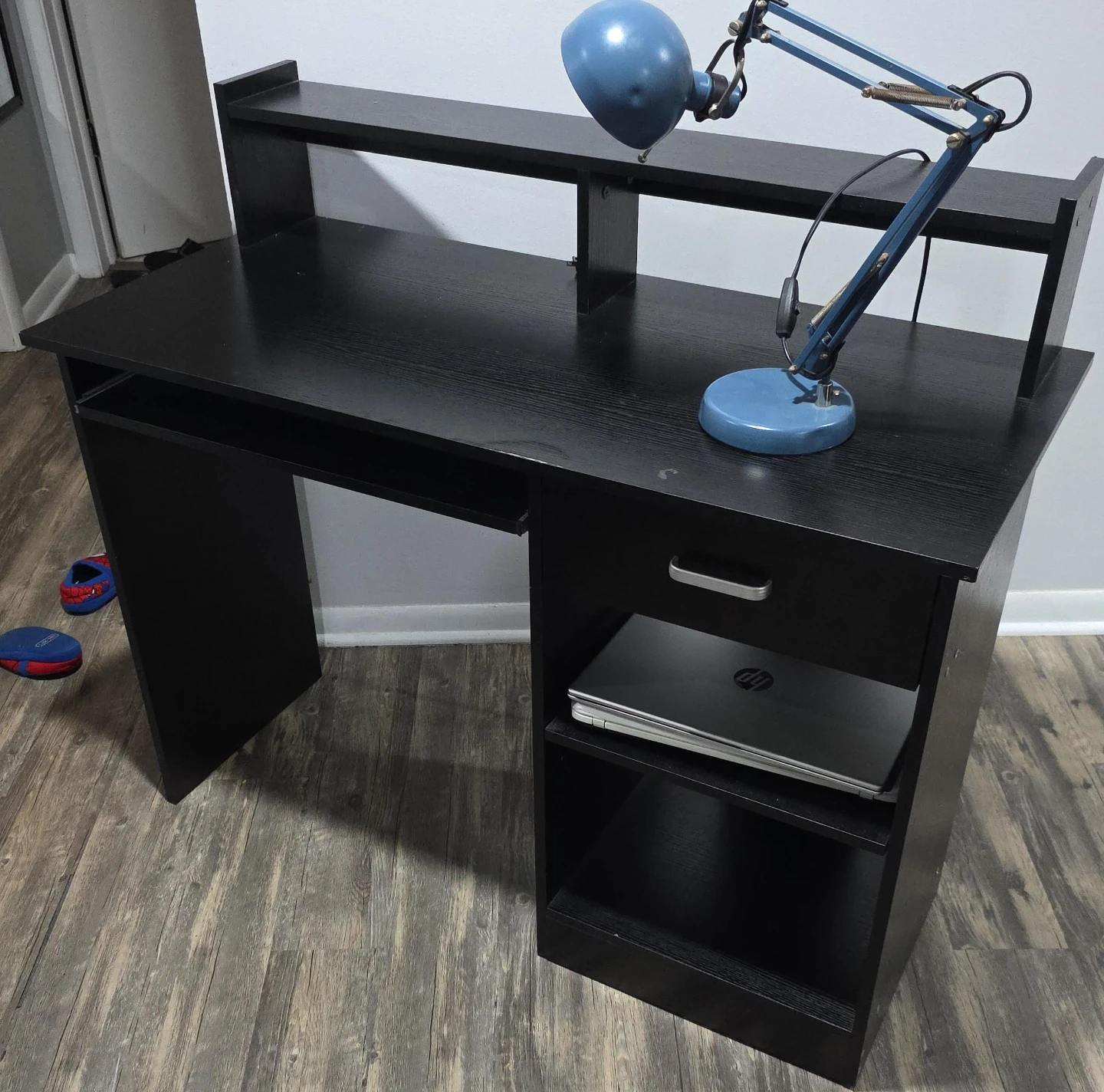 Black Computer Desk with Shelf and Drawer