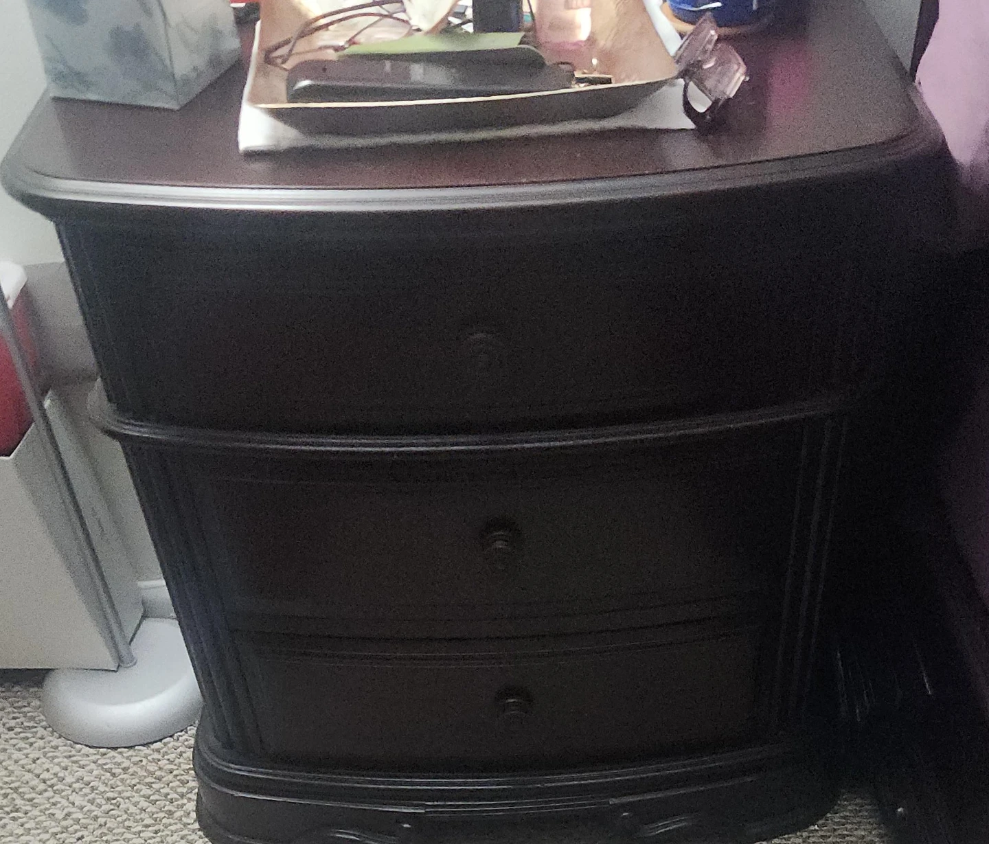 Dark Wood Nightstand with 3 Drawers